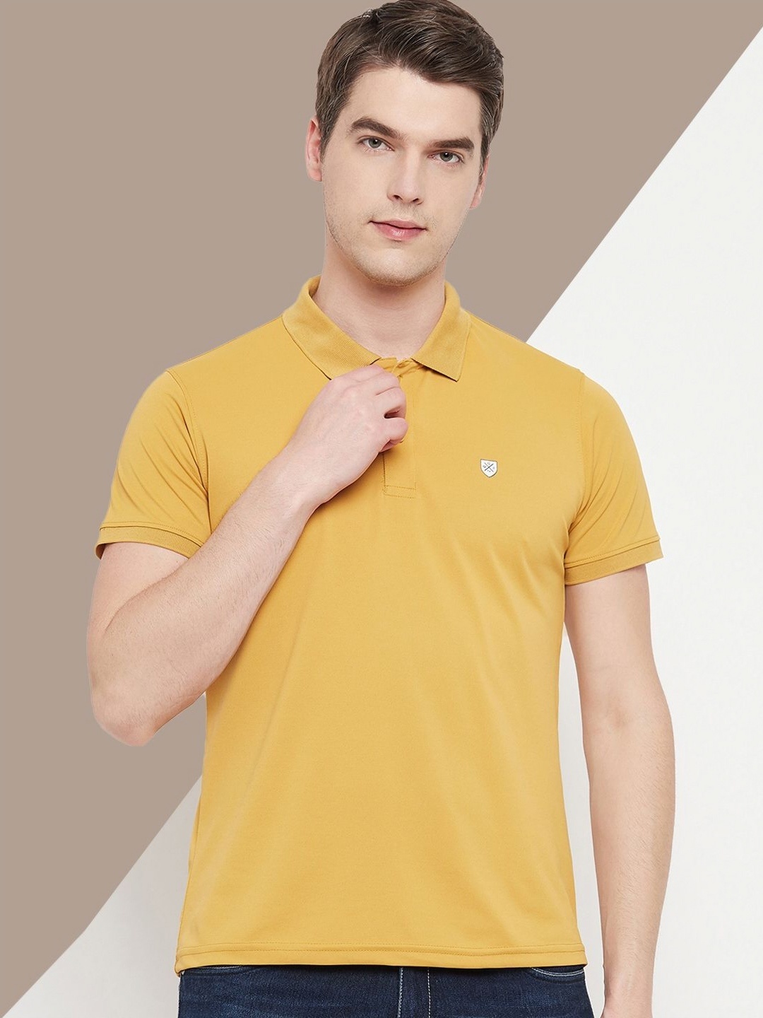 

OGEN Men Polo Collar Pockets T-shirt, Mustard