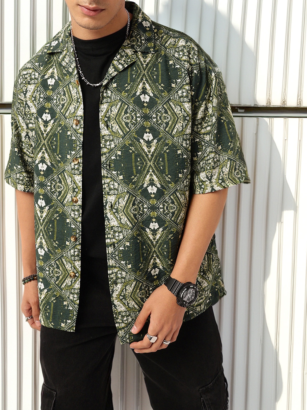 

Vacanza Wander In Shapes Printed Oversized Fit Shirt, Green