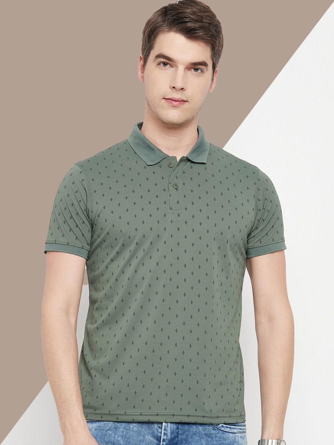 

OGEN Men Printed Polo Collar Pockets T-shirt, Green