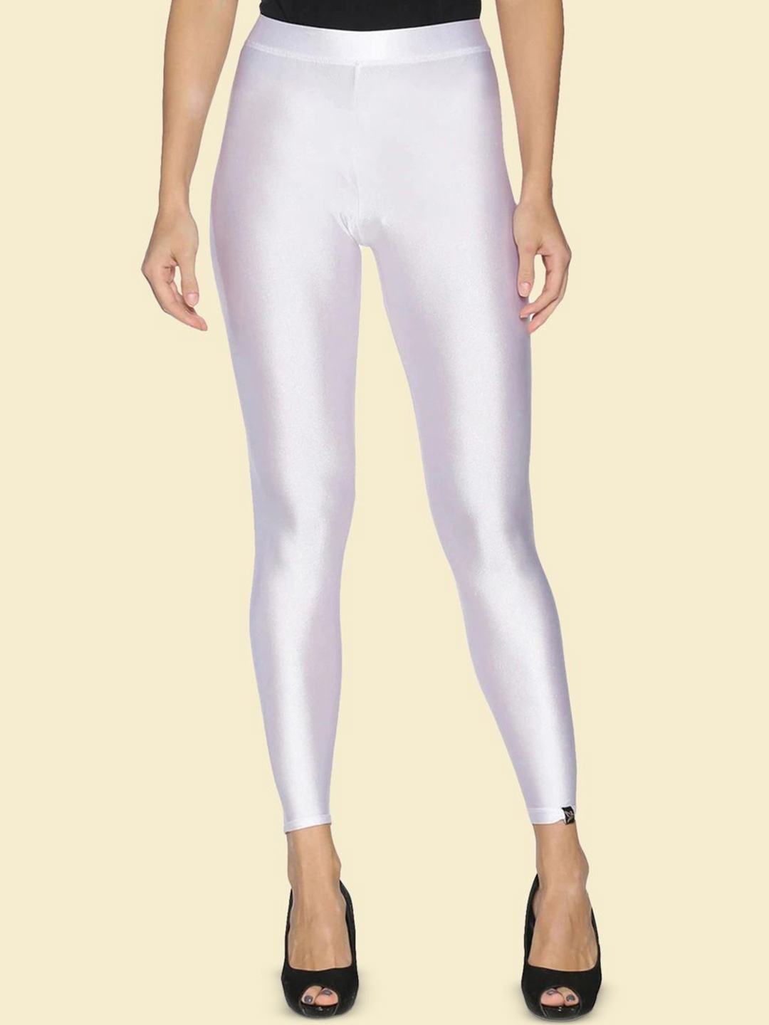 

TWIN BIRDS Women Nylon Solid White Shimmer Legging