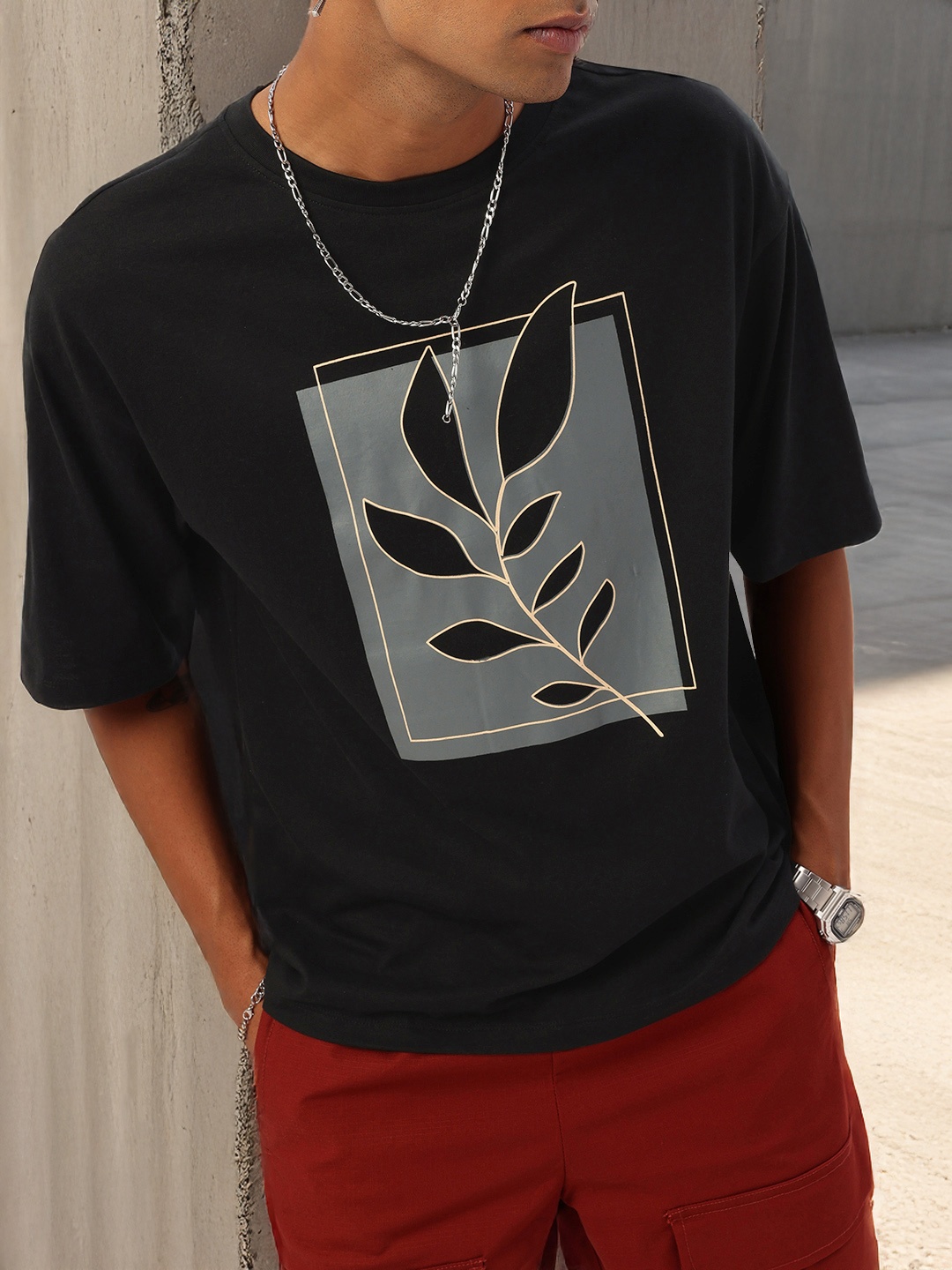 

Kook N Keech Urban Edge Vibes Printed Oversized Fit T-shirt, Black
