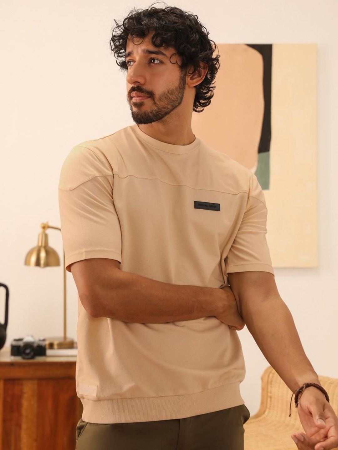 

PRIMAL GRAY Men Organic Cotton Pockets T-shirt, Beige