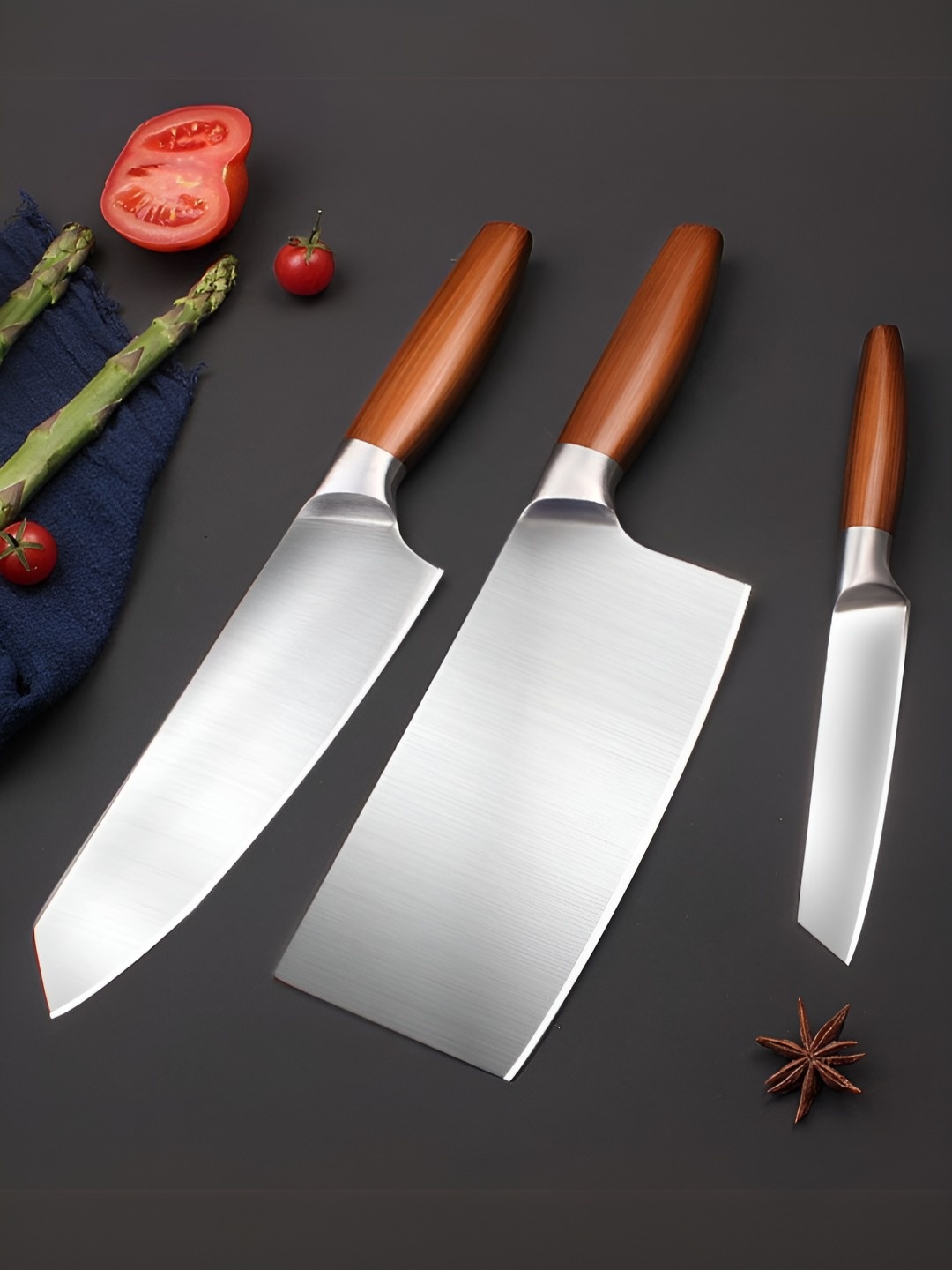 

MACHADO Silver-Toned and Brown 3 Pieces High Carbon Stainless Steel Knives