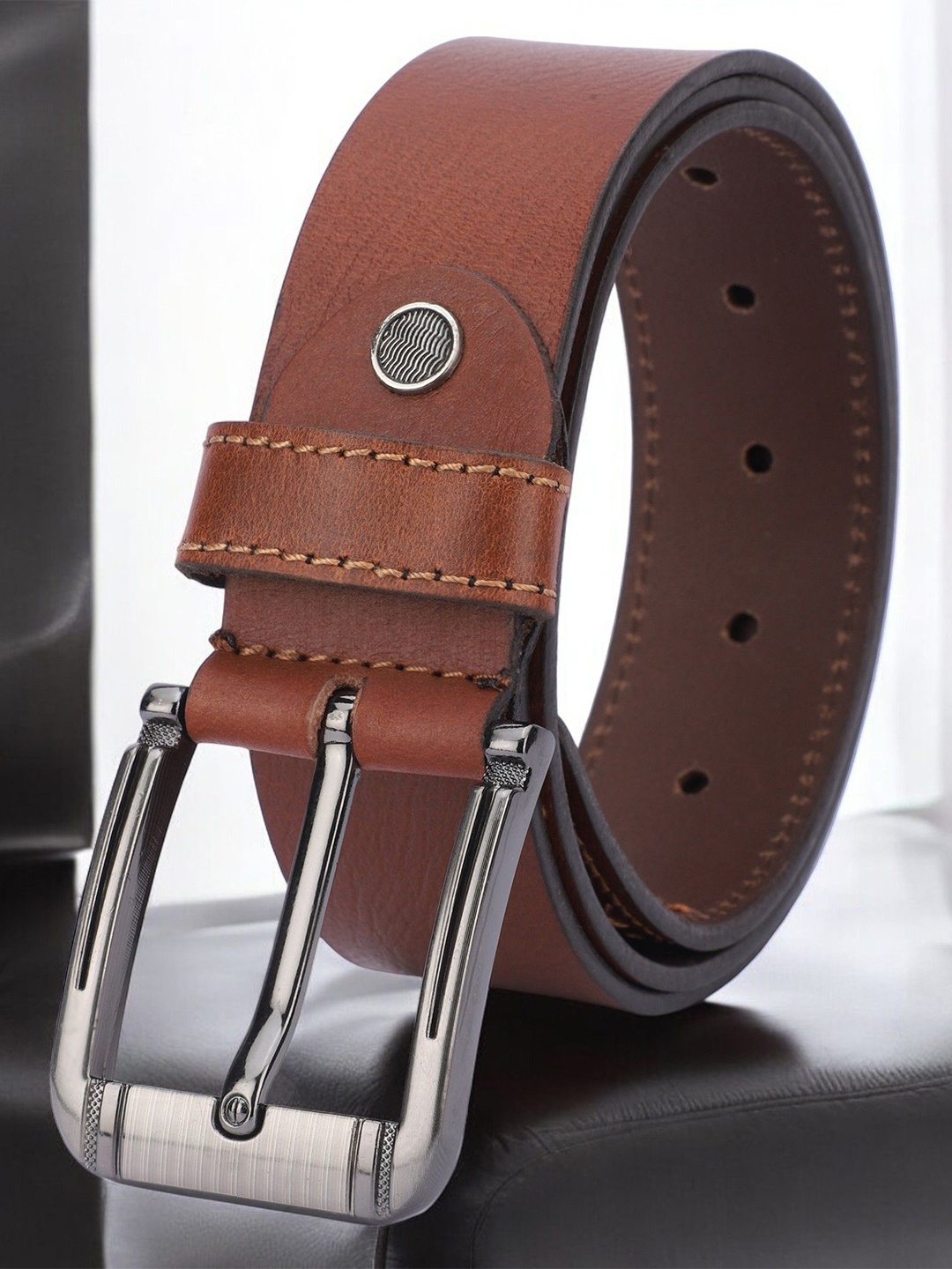 

WROGN Men Leather Formal Belt, Tan