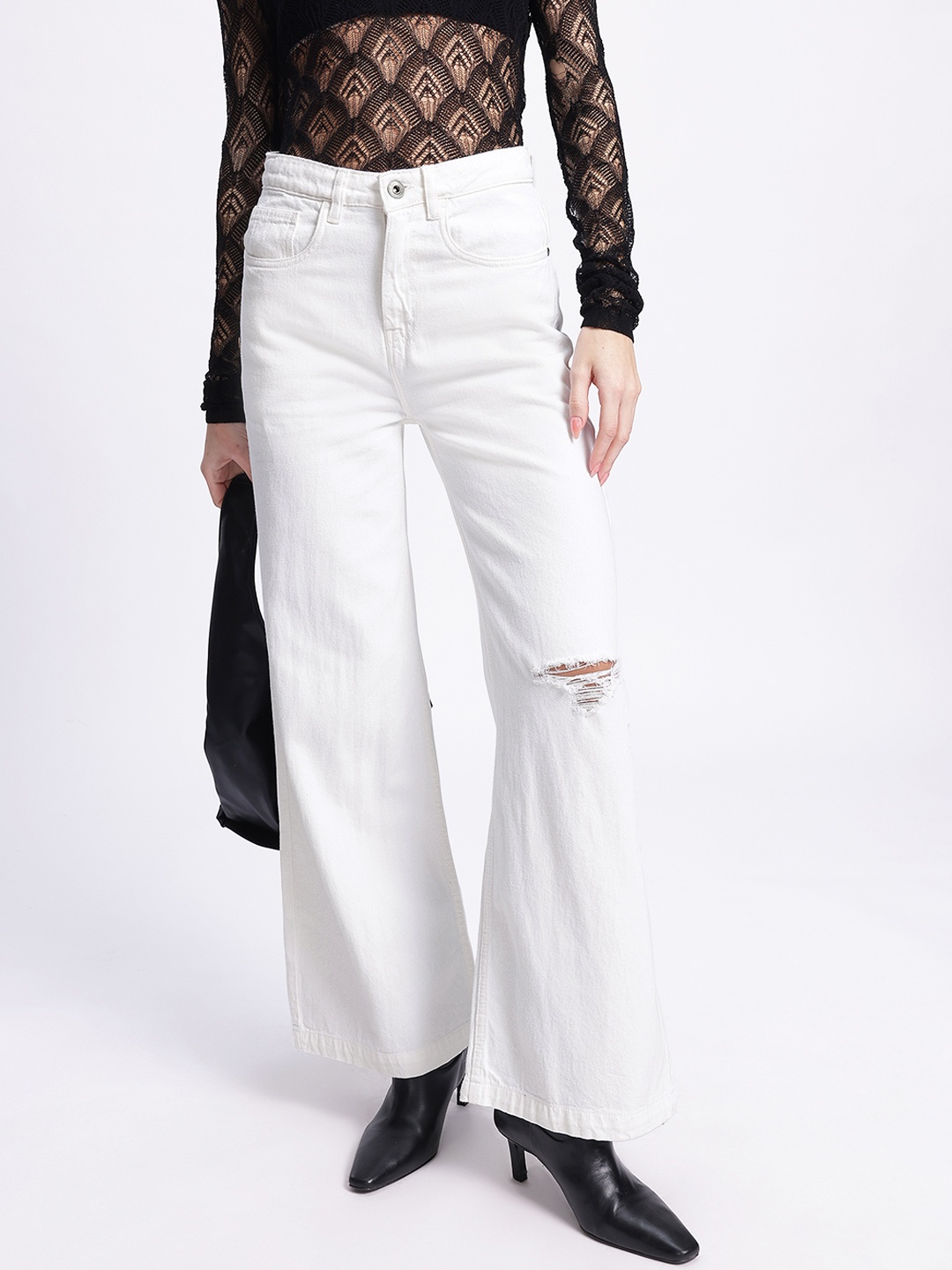 

glitchez Women Classic Cuts Wide Leg Jeans, White