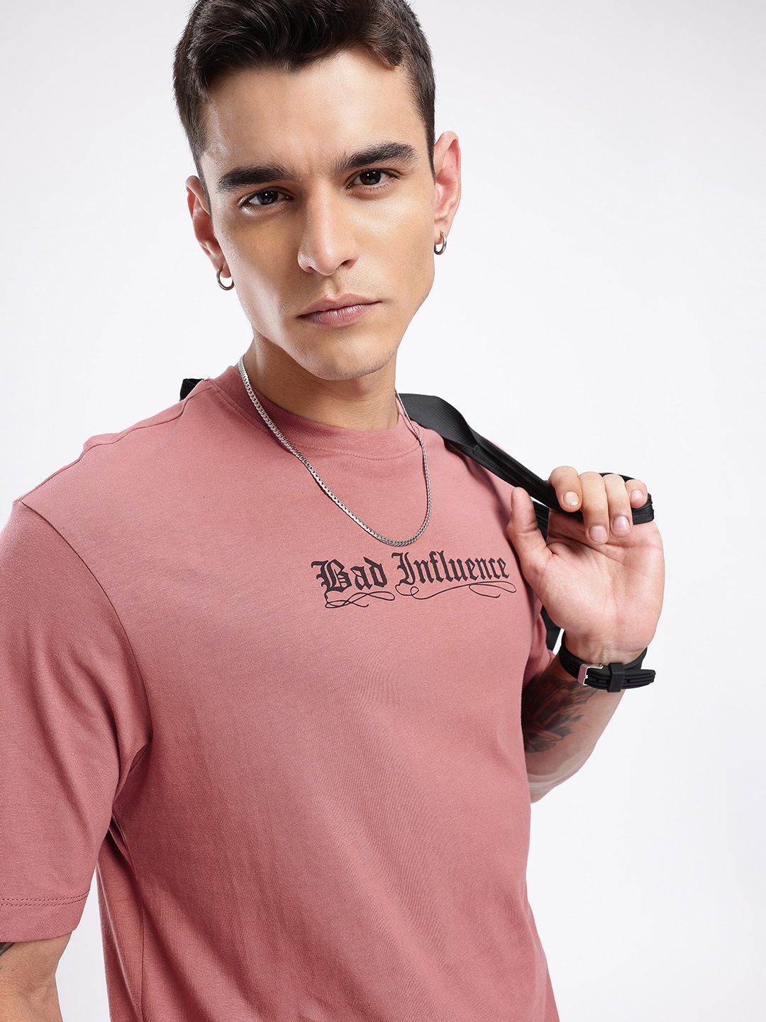 

glitchez Street Cool Typography Printed Relaxed Fit T-shirt, Mauve