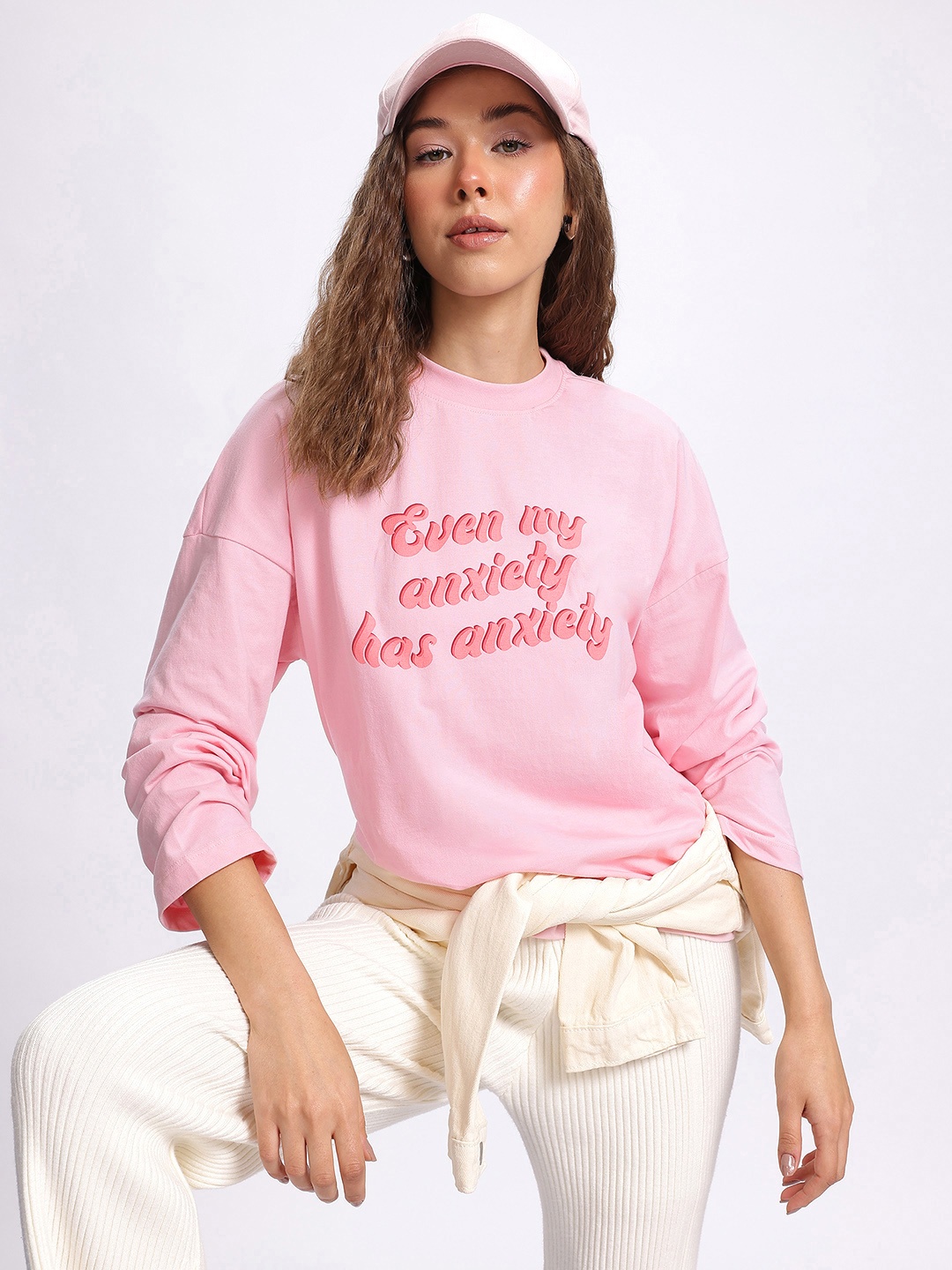 

glitchez Statement Art Printed Oversized T-shirt, Pink
