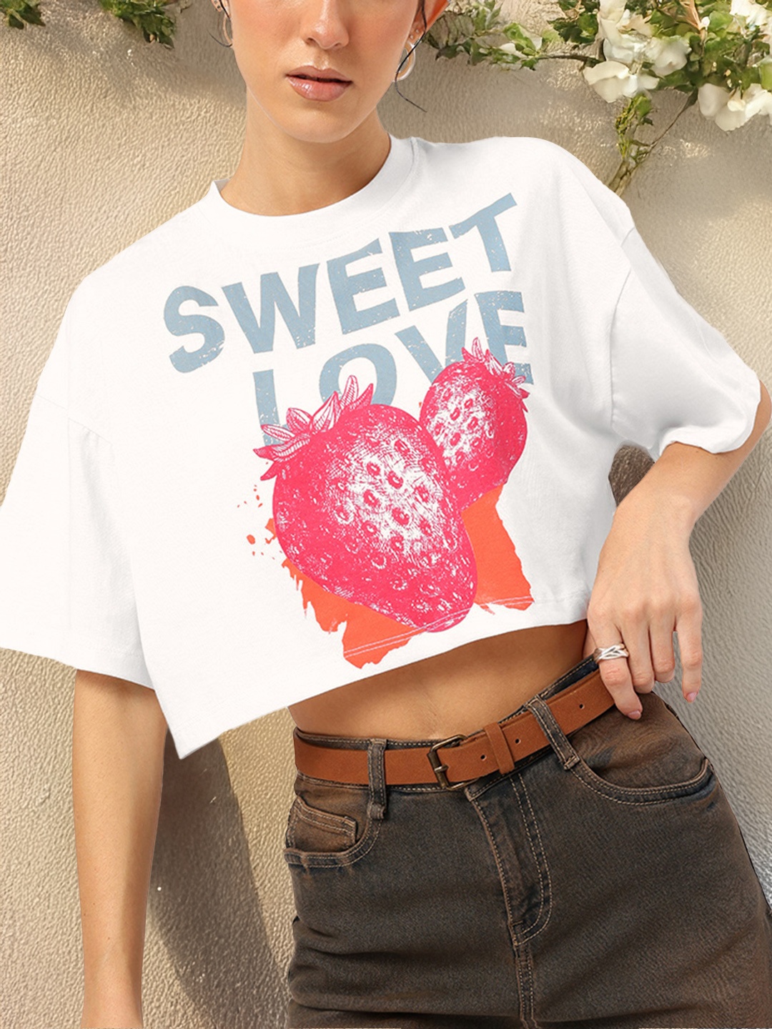 

DressBerry Cheery Charms Printed Crop T-shirt, White