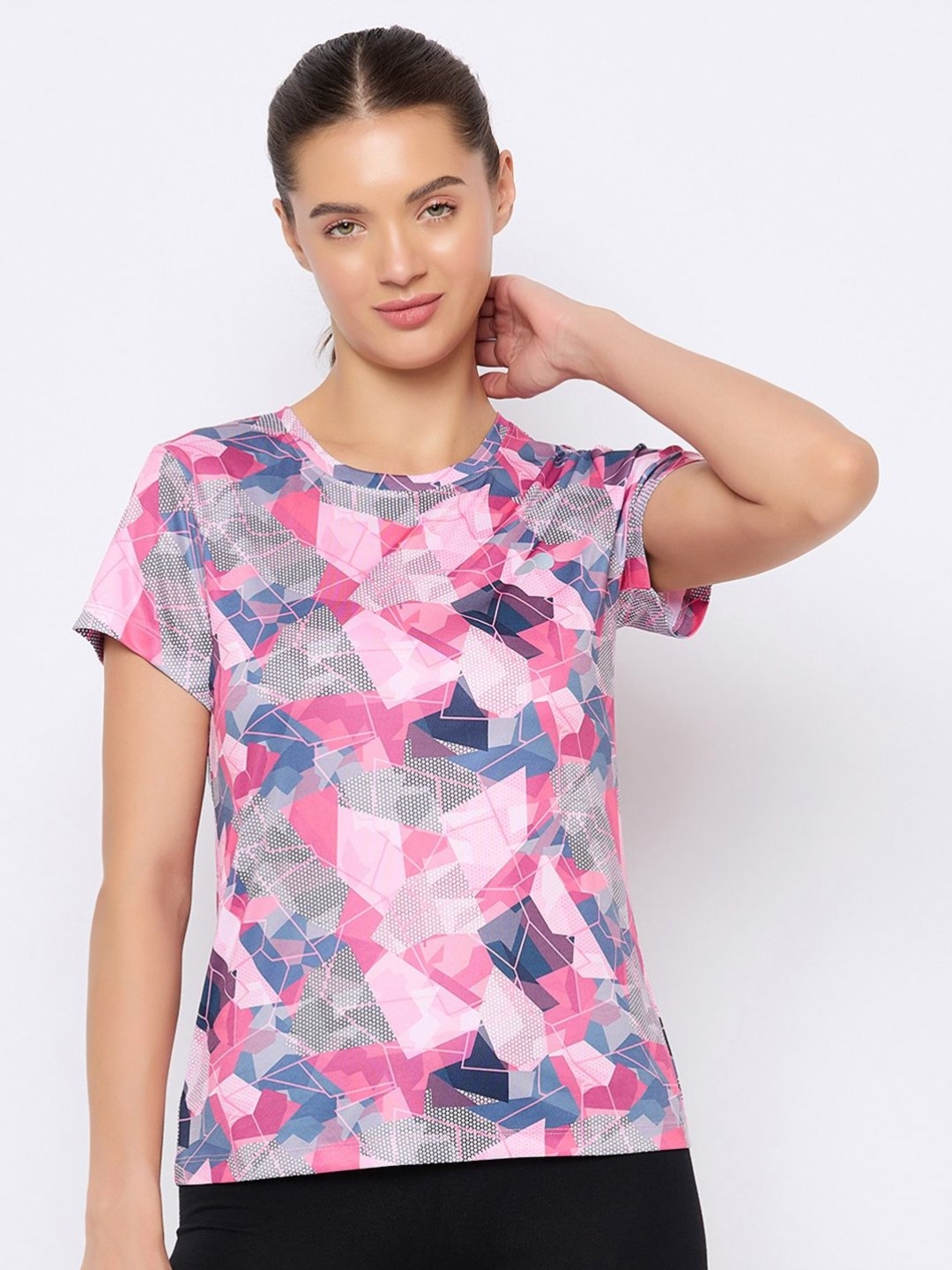 

Clovia Comfort Fit Printed Active T-shirt, Pink