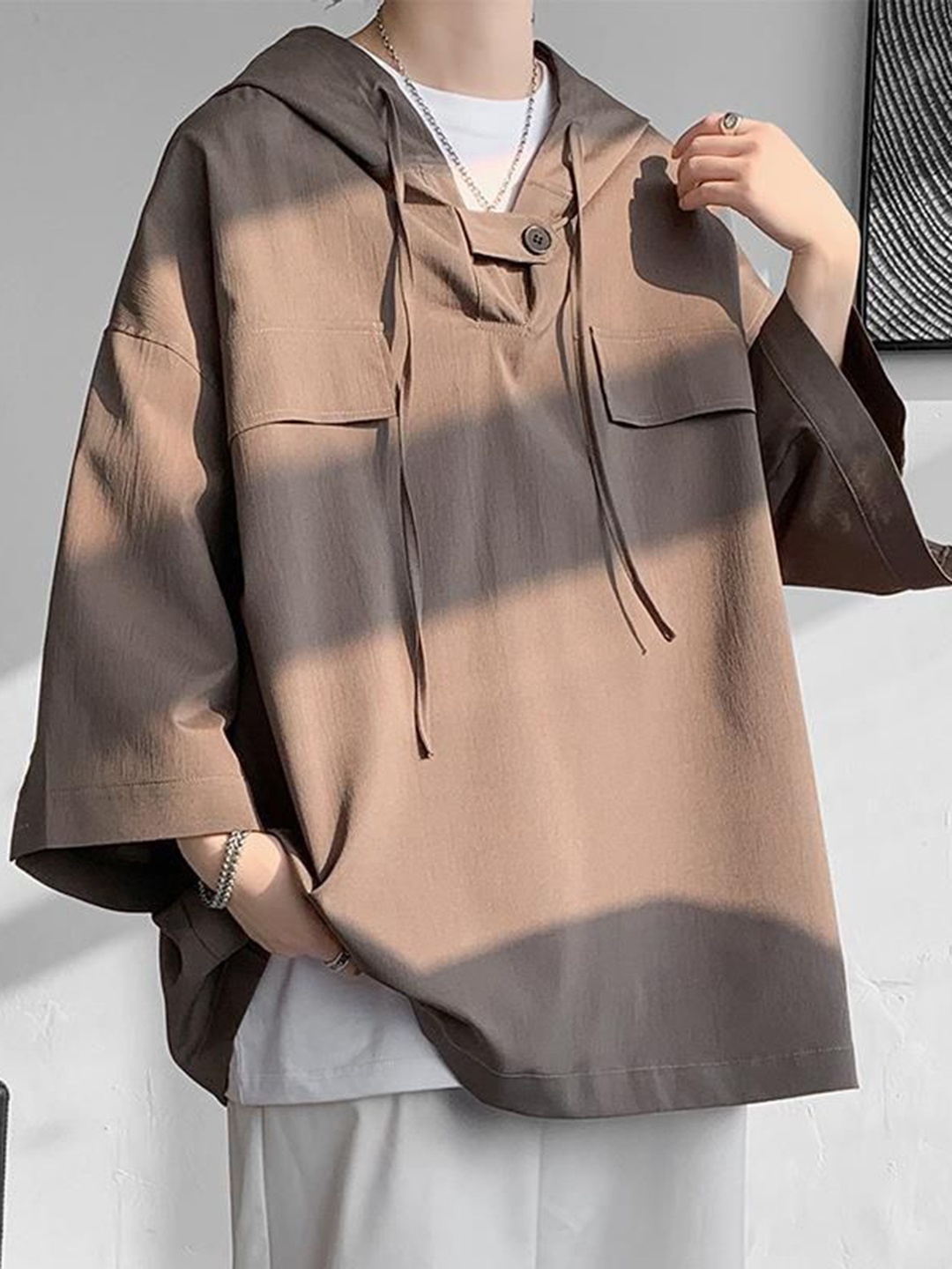 

StyleCast Men V-Neck Drop-Shoulder Sleeves T-shirt, Brown