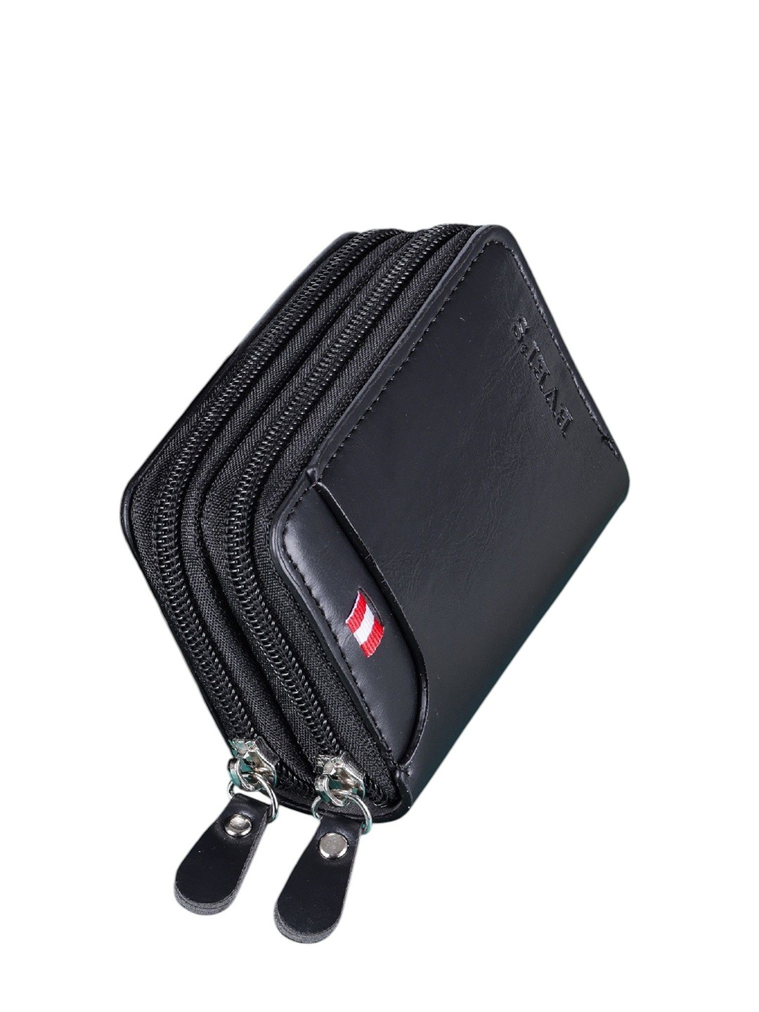 

WATCHSTAR Men Zip Detail Leather Card Holder, Black