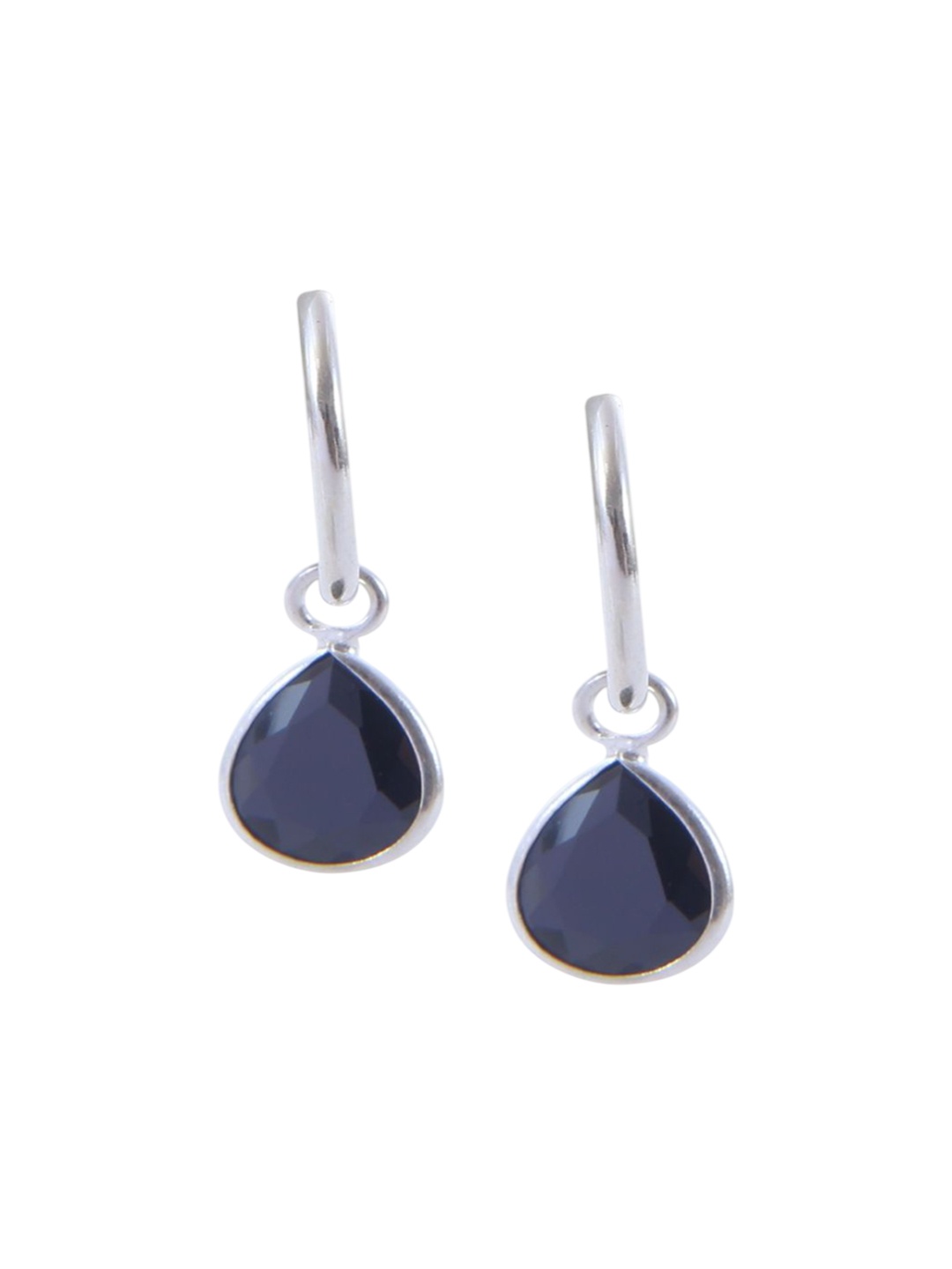 

Abhooshan 92.5 Sterling Silver Silver-Plated CZ Studded Teardrop Shaped Hoop Earrings, Black