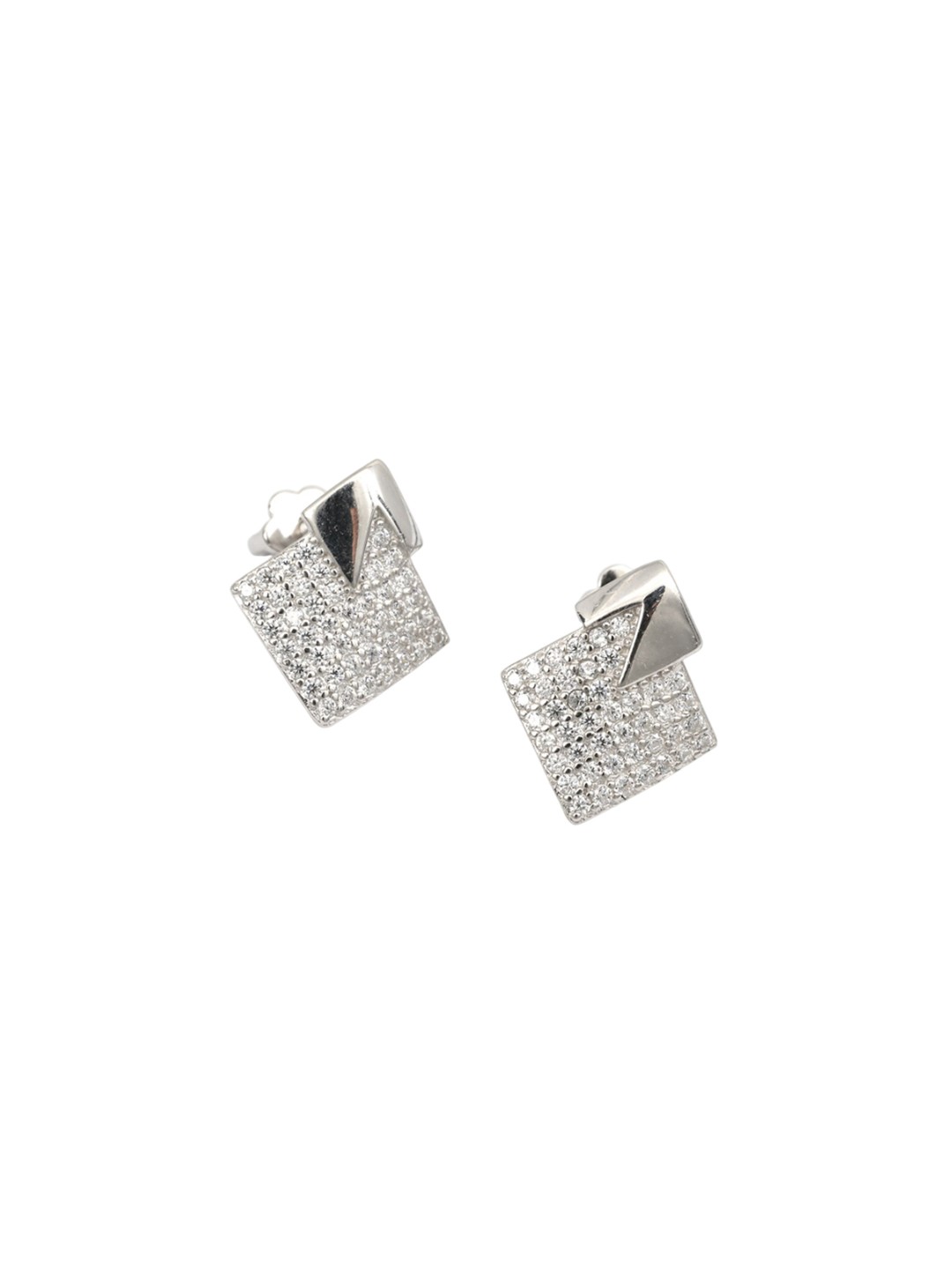 

MAIRA 925 Sterling Silver Rhodium-Plated Cubic Zirconia Studded Diamond Shaped Studs
