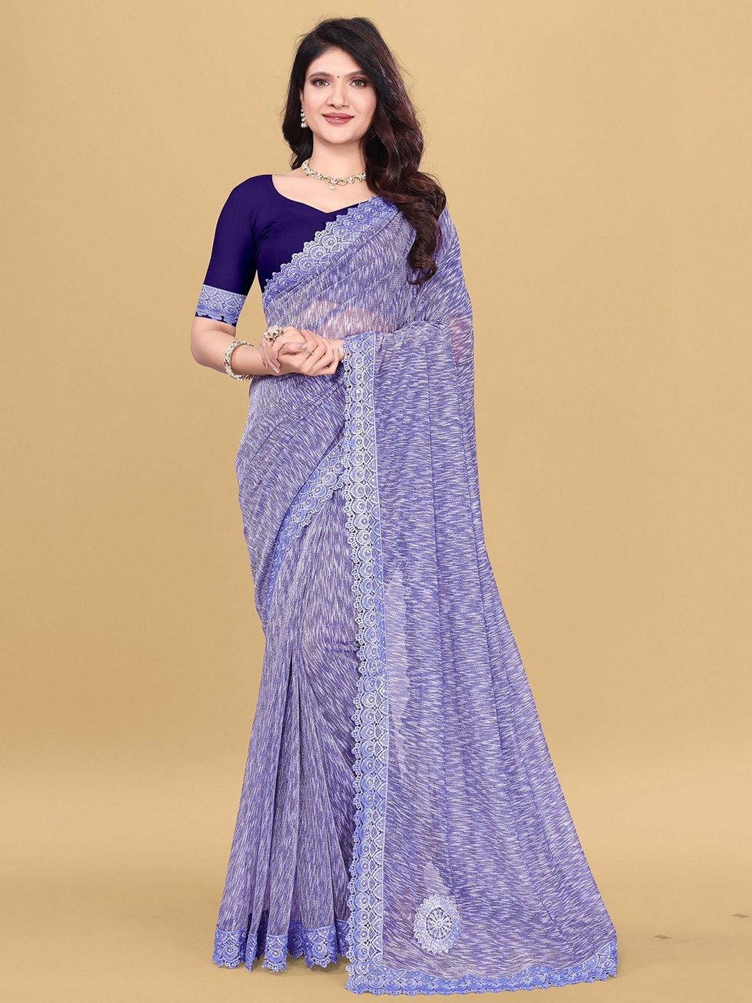 

LADY SHOPI Embellished Beads and Stones Saree, Navy blue