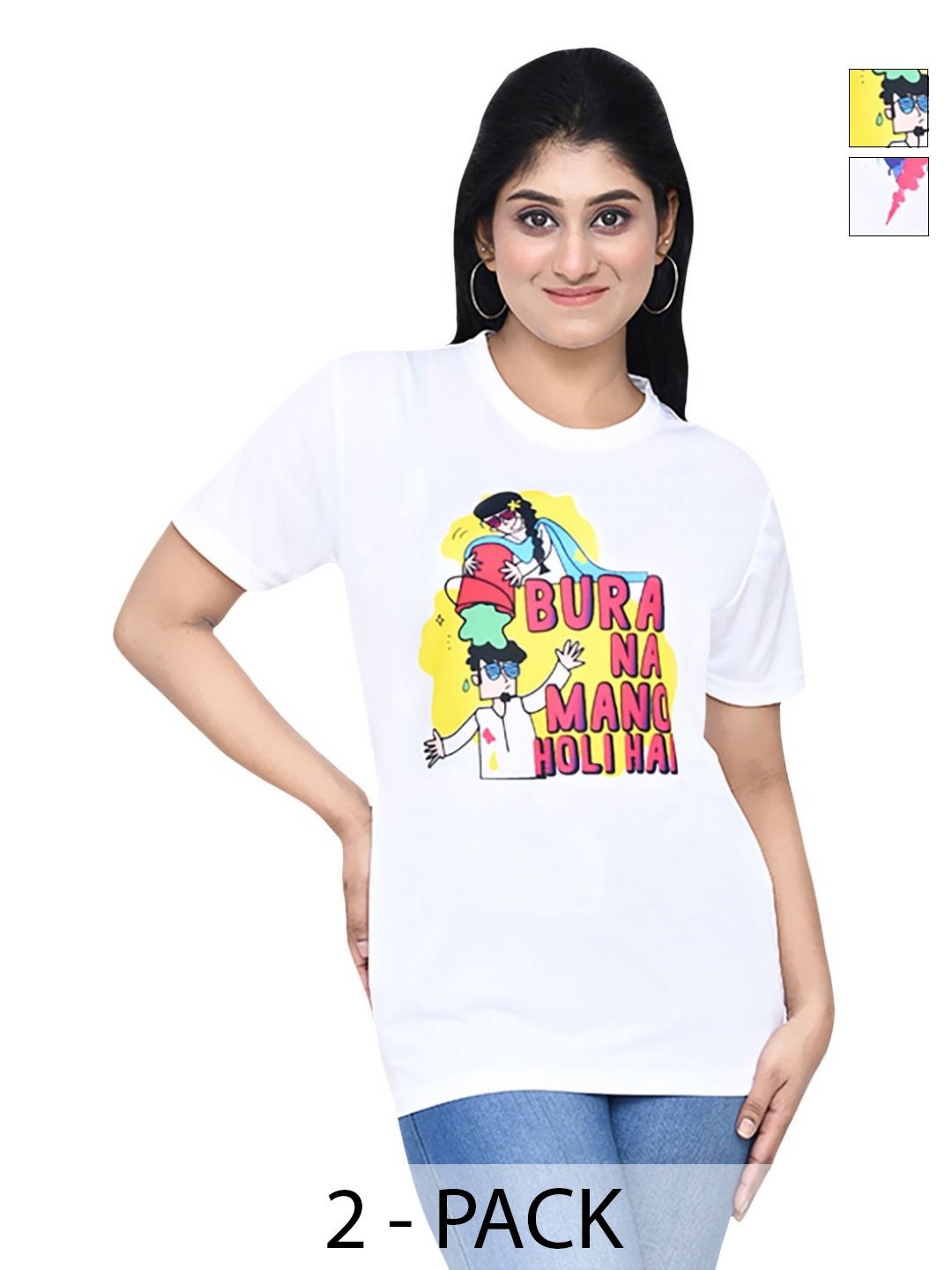 

RAPL Women 2 Printed Applique T-shirt, White