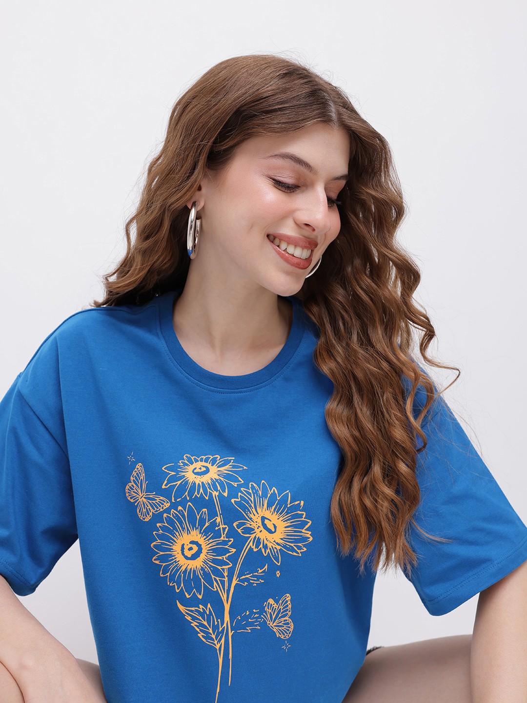 

DressBerry Vacay Vibes Floral Print Boxy Crop T-shirt, Blue