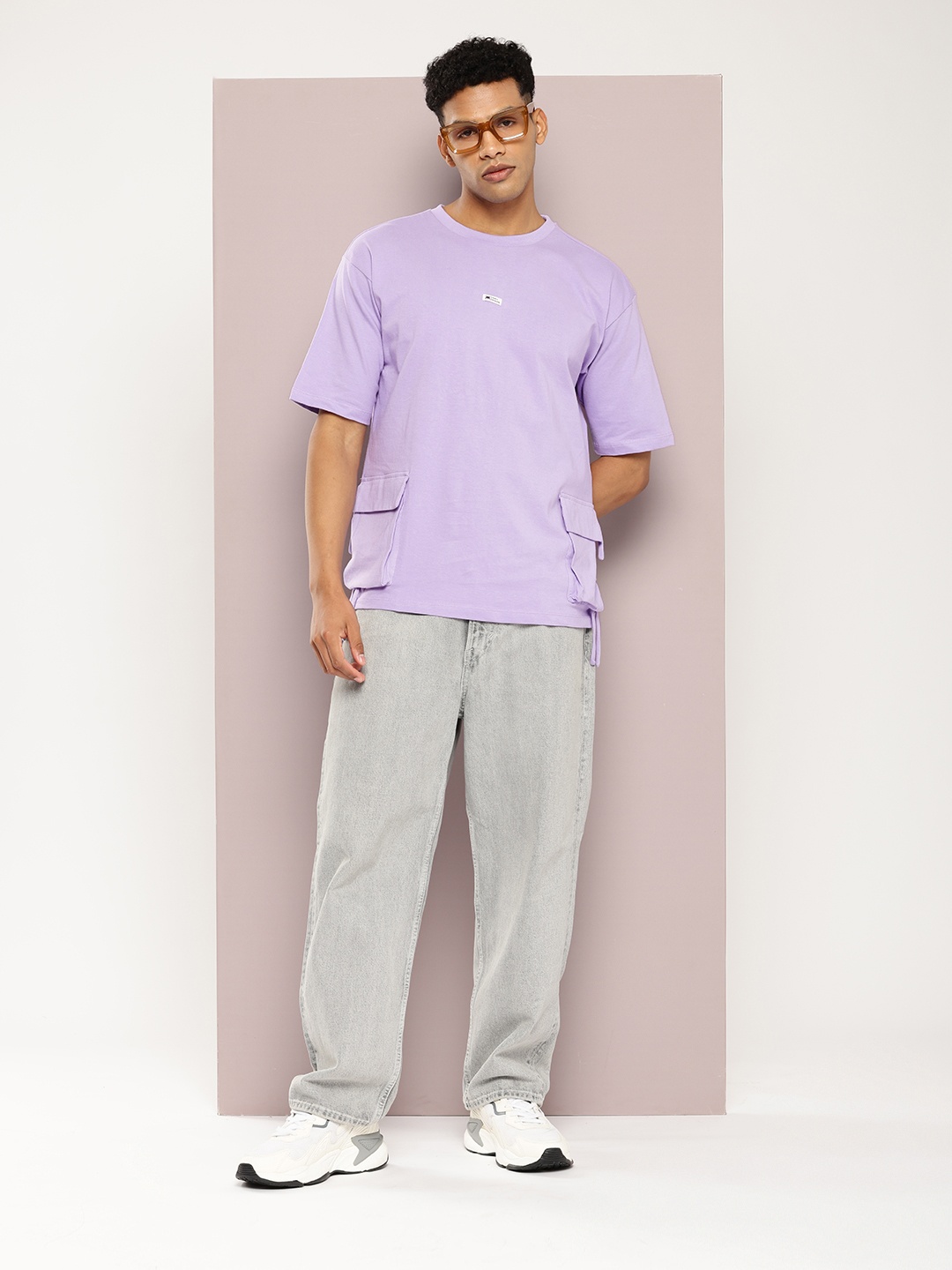 

Kook N Keech Drop-Shoulder Sleeves Pure Cotton Oversized T-shirt, Lavender