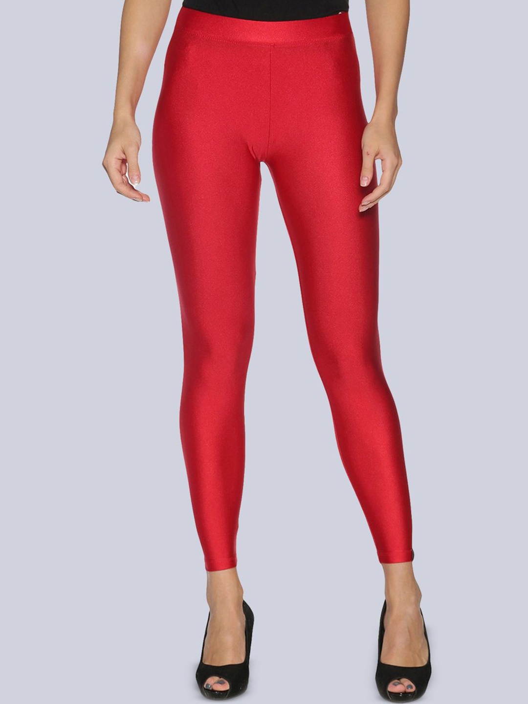 

TWIN BIRDS Women Nylon Solid Red Shimmer Legging