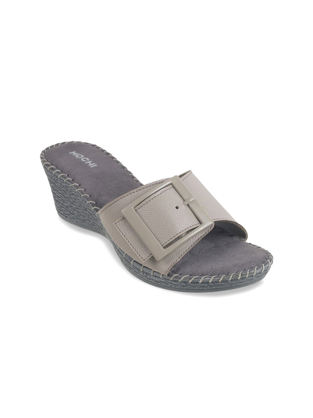 

Mochi Wedge Sandals with Buckles, Grey