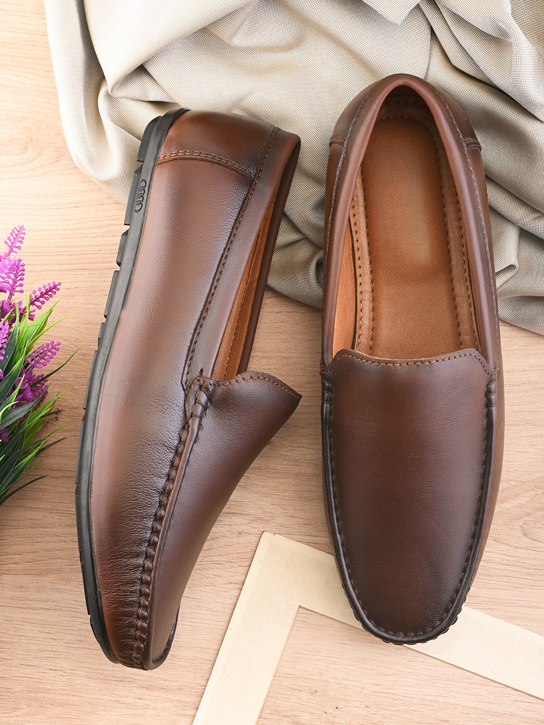 

Butello Men Leather Formal Slip-Ons, Brown