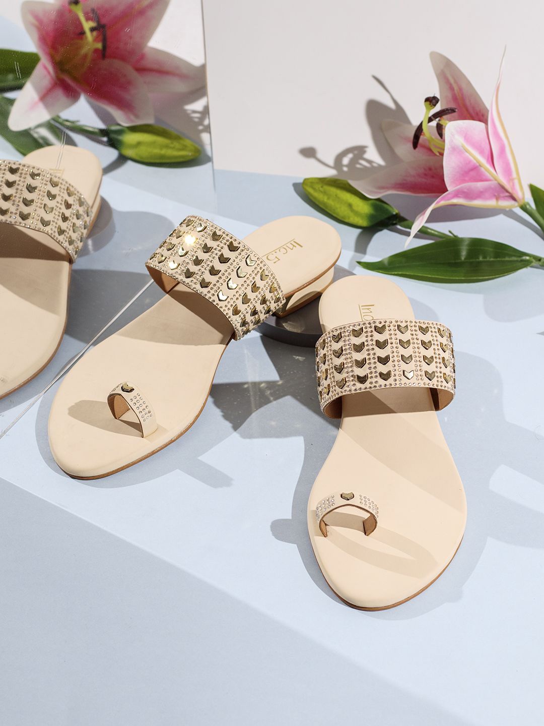 

Inc 5 Embellished Ethnic Block Sandals with Bows, Cream