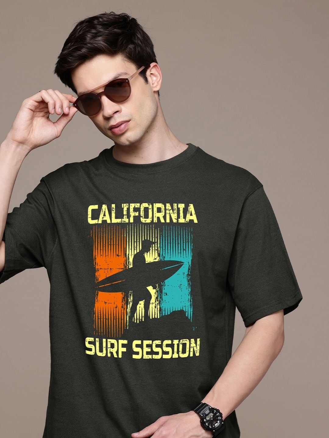 

Moda Rapido Men Printed Applique T-shirt, Olive