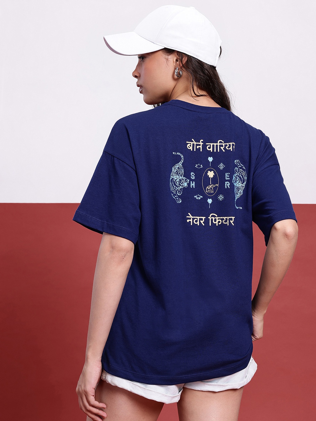 

DressBerry Indie Sizzle Printed Relaxed Fit T-shirt, Navy blue