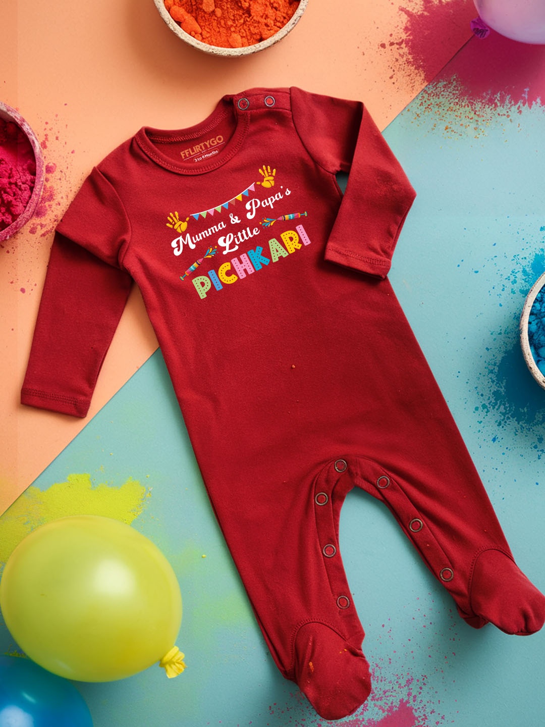 

FFLIRTYGO Infants Holi Printed Cotton Sleepsuit, Red
