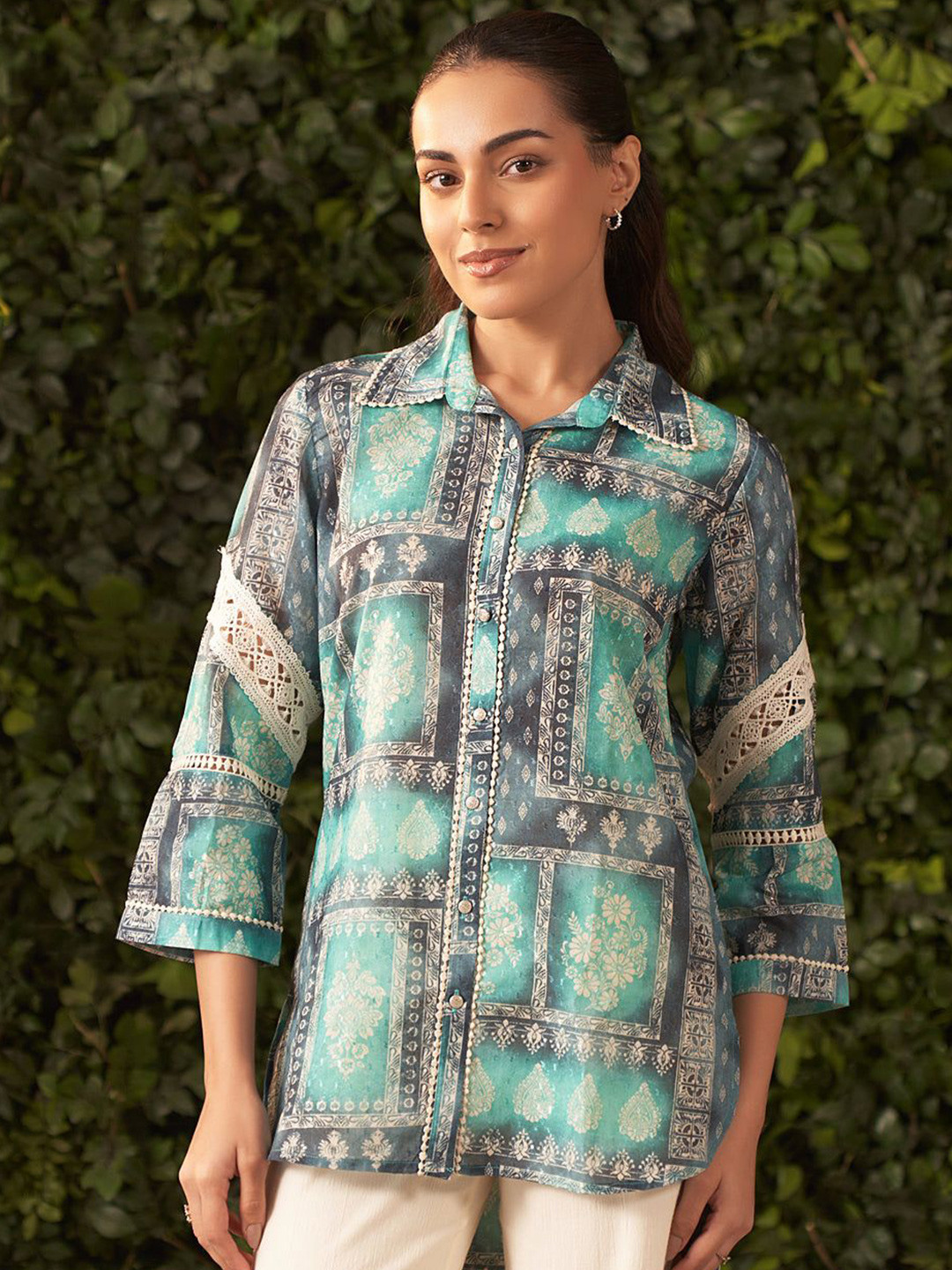 

Lakshita Women Classic Floral Opaque Printed Casual Shirt, Green