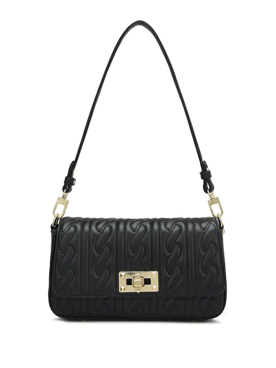 

Da Milano Geometric Textured Leather Shoulder Bag with Quilted, Black