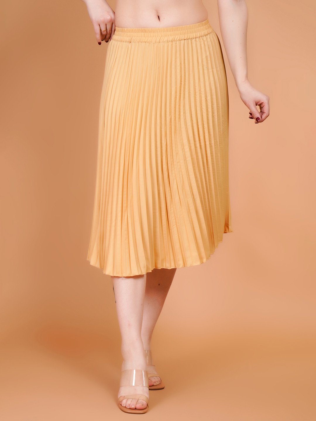 

Zionity Pleated A-Line Midi Skirt, Beige