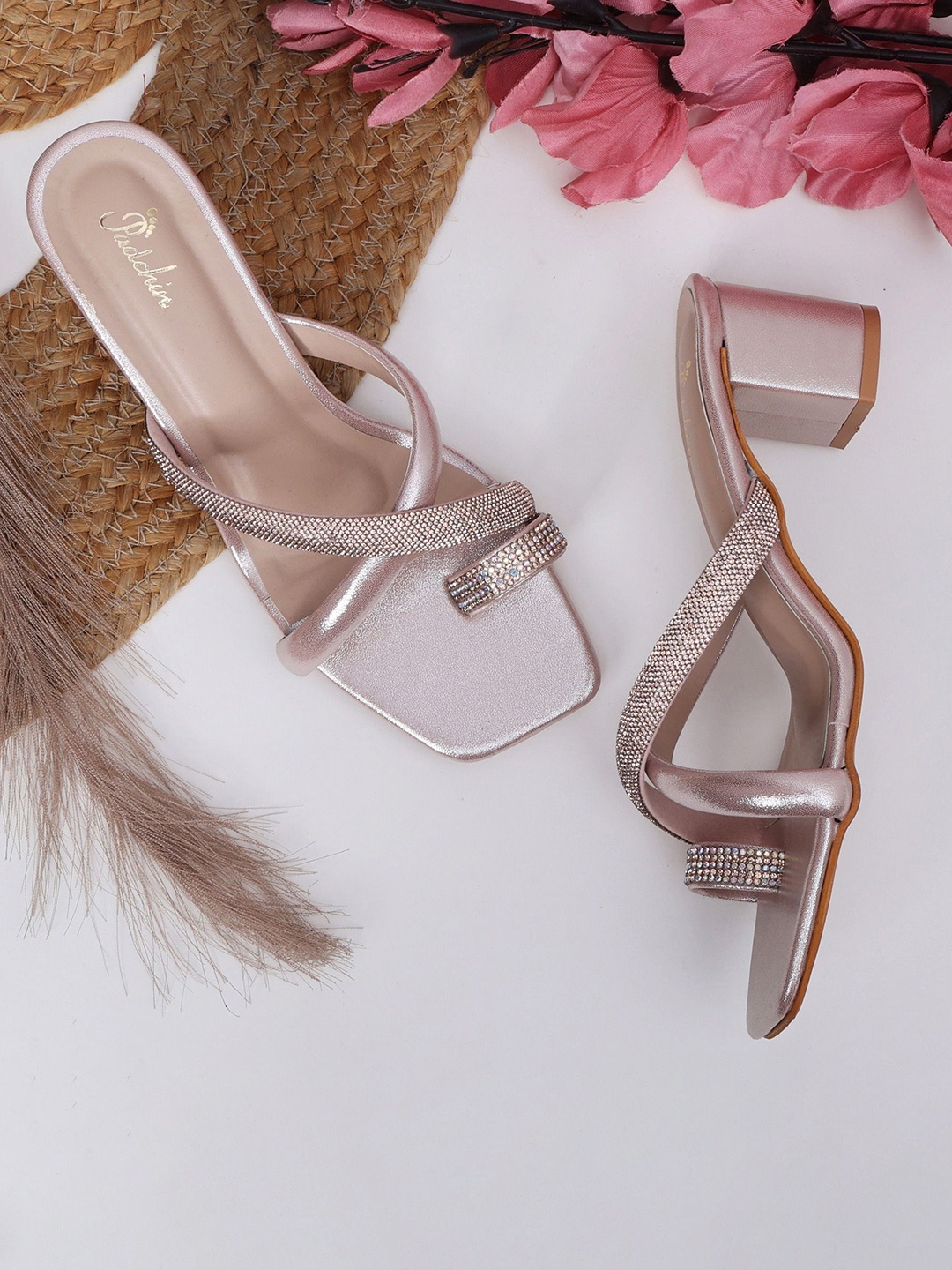 

Padchin Embellished Party Block Sandals, Rose gold