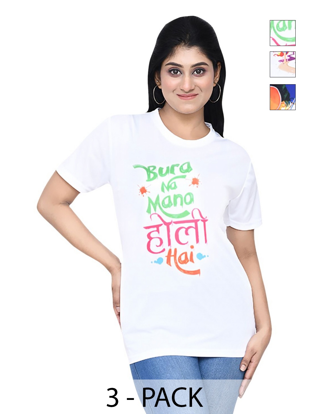 

RAPL Women 3 Printed Applique T-shirt, White
