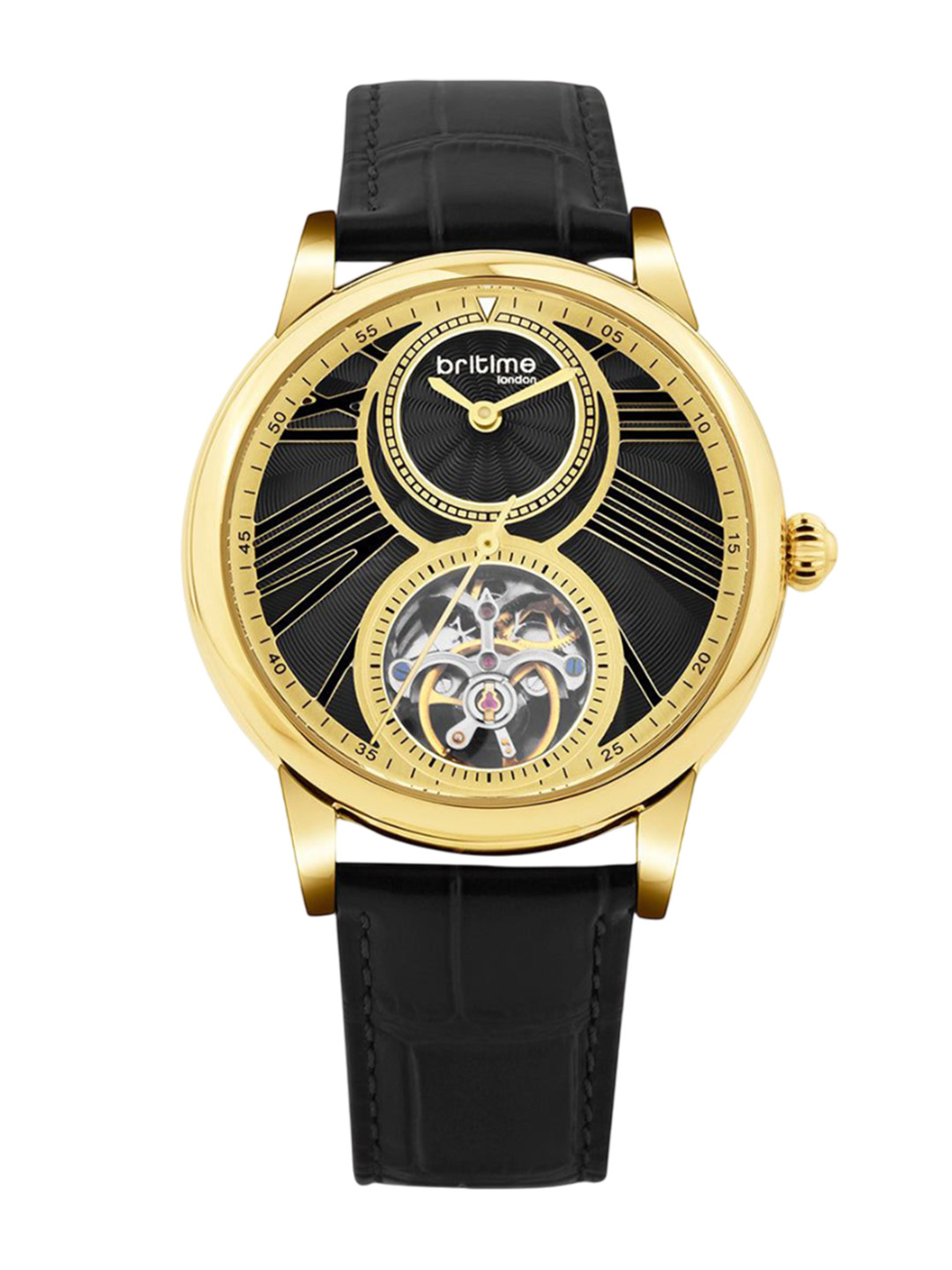 

Britime Men Printed Dial & Leather Textured Straps Analogue Automatic Watch 675-L20406, Black