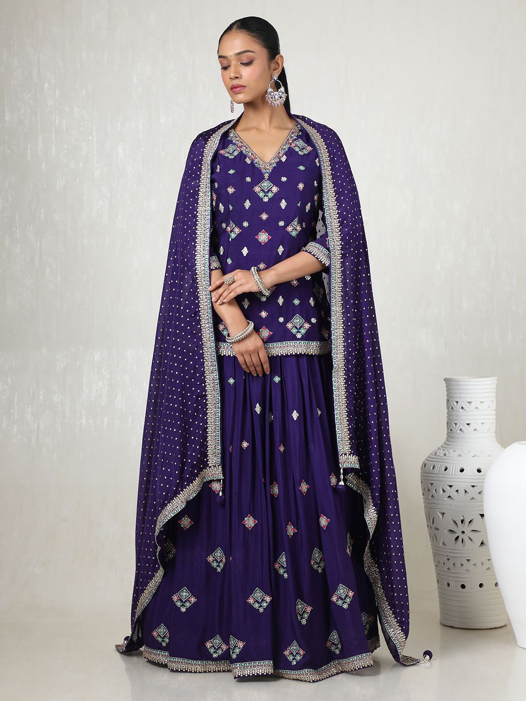 

Soch Embroidered Sequinned Ready to Wear Lehenga & Blouse With Dupatta, Purple