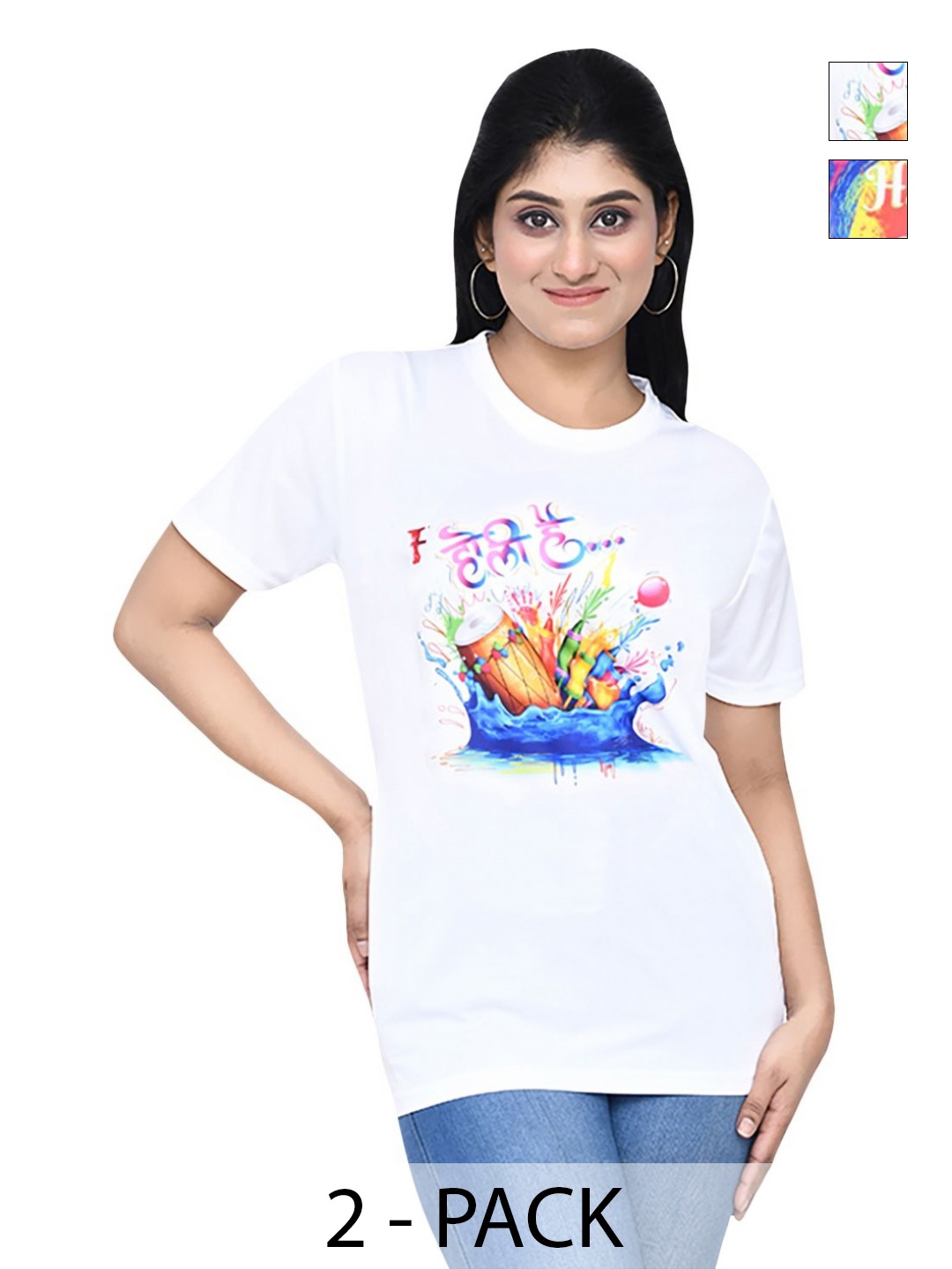 

RAPL Women 2 Printed Applique T-shirt, White