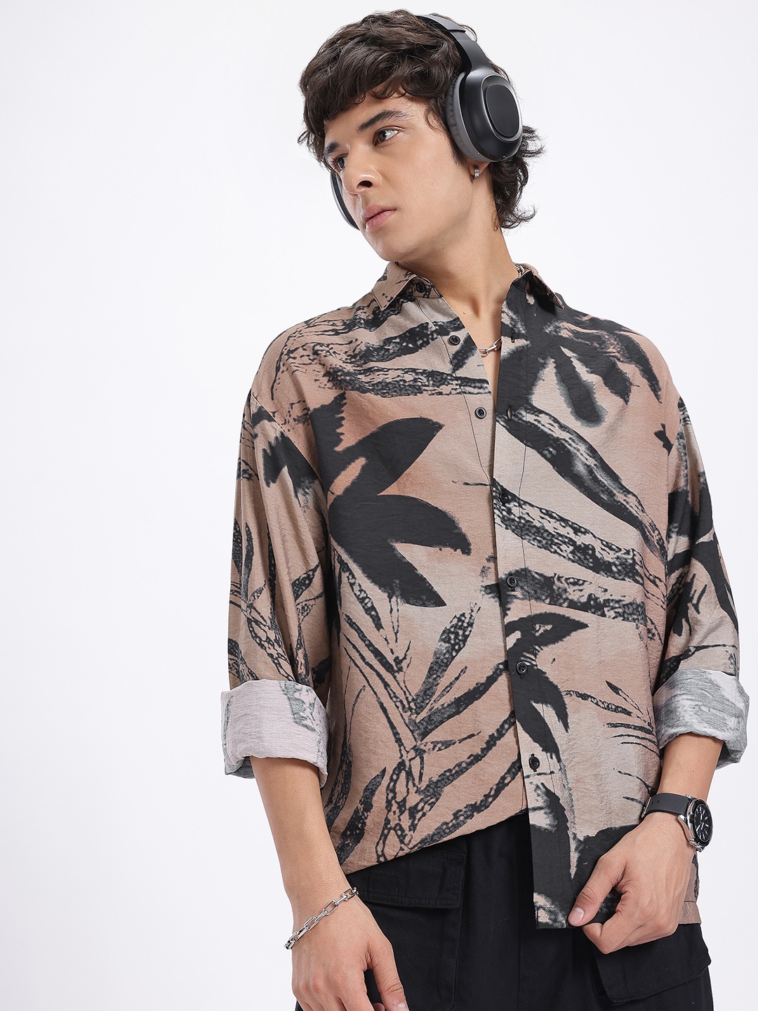

glitchez Tropical Drift Print Dyed Oversized Shirt, Rust