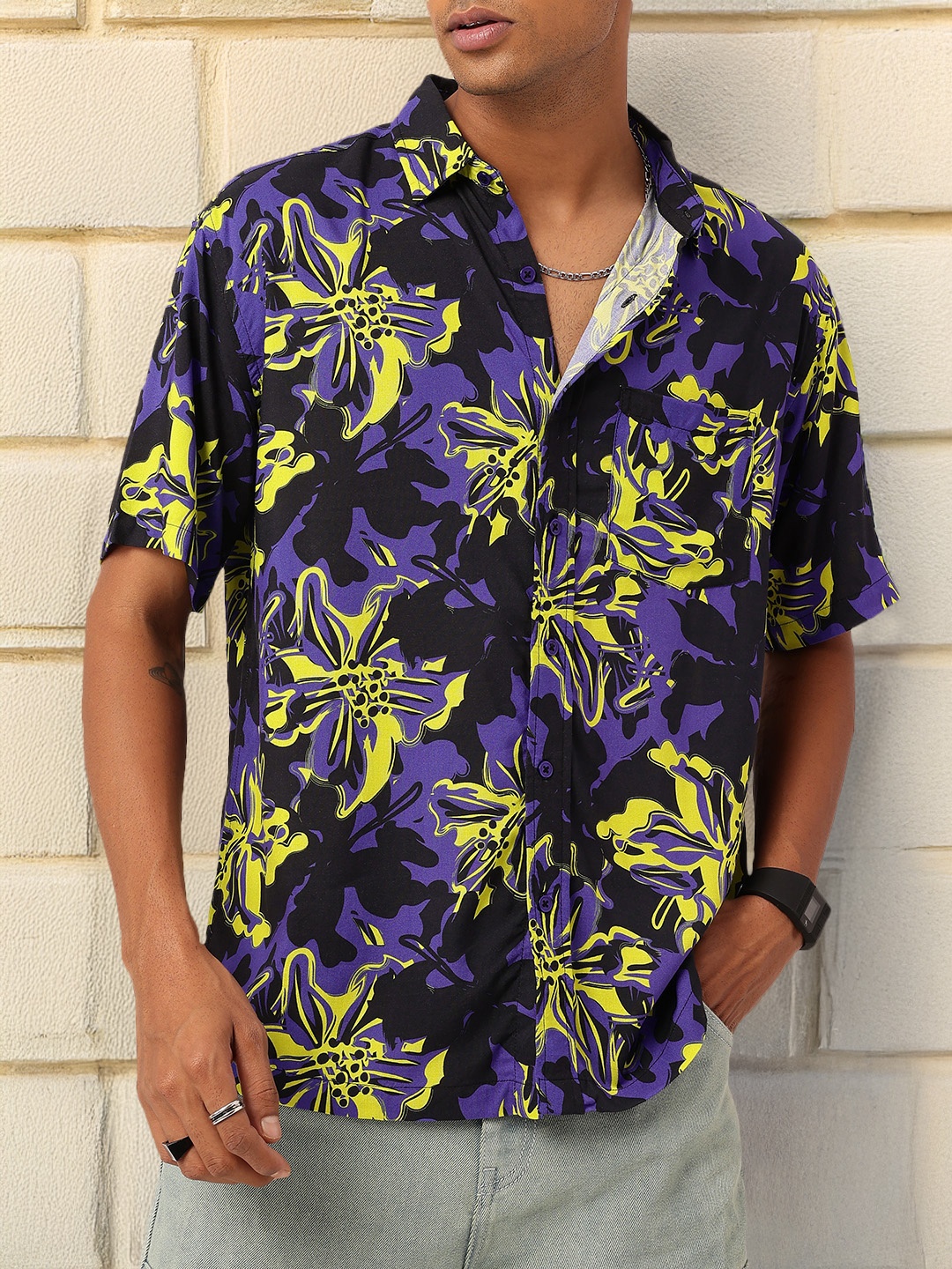 

Kook N Keech Floral Fusion Oversized Shirt, Black