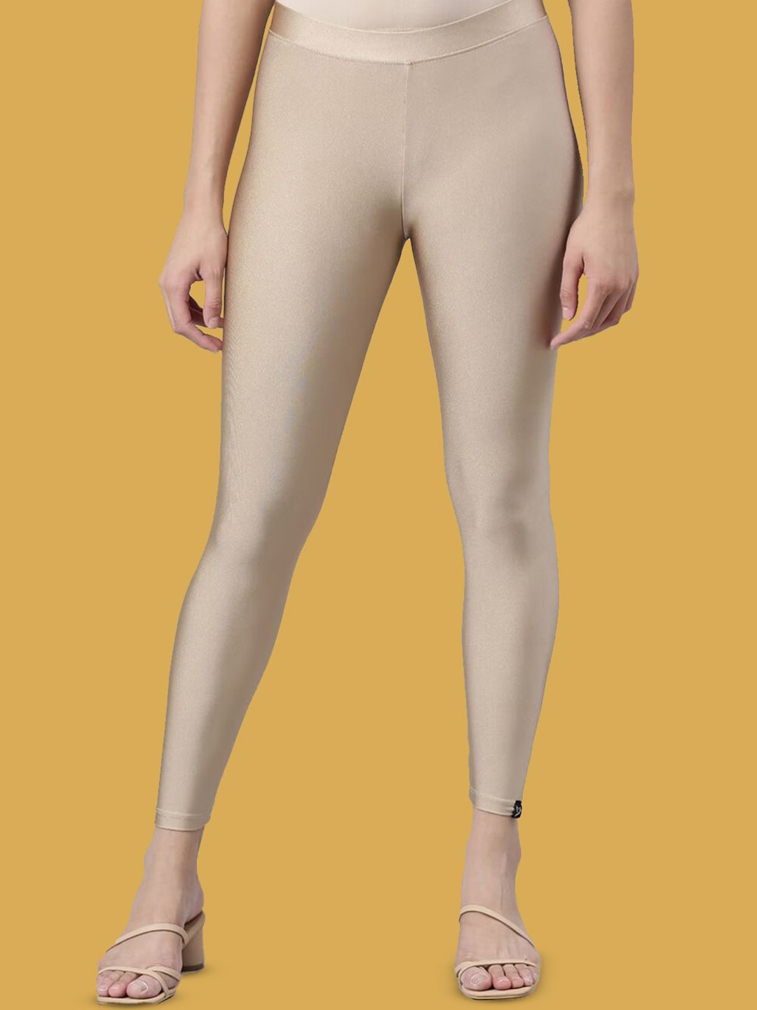 

TWIN BIRDS Women Nylon Solid Beige Shimmer Leggings