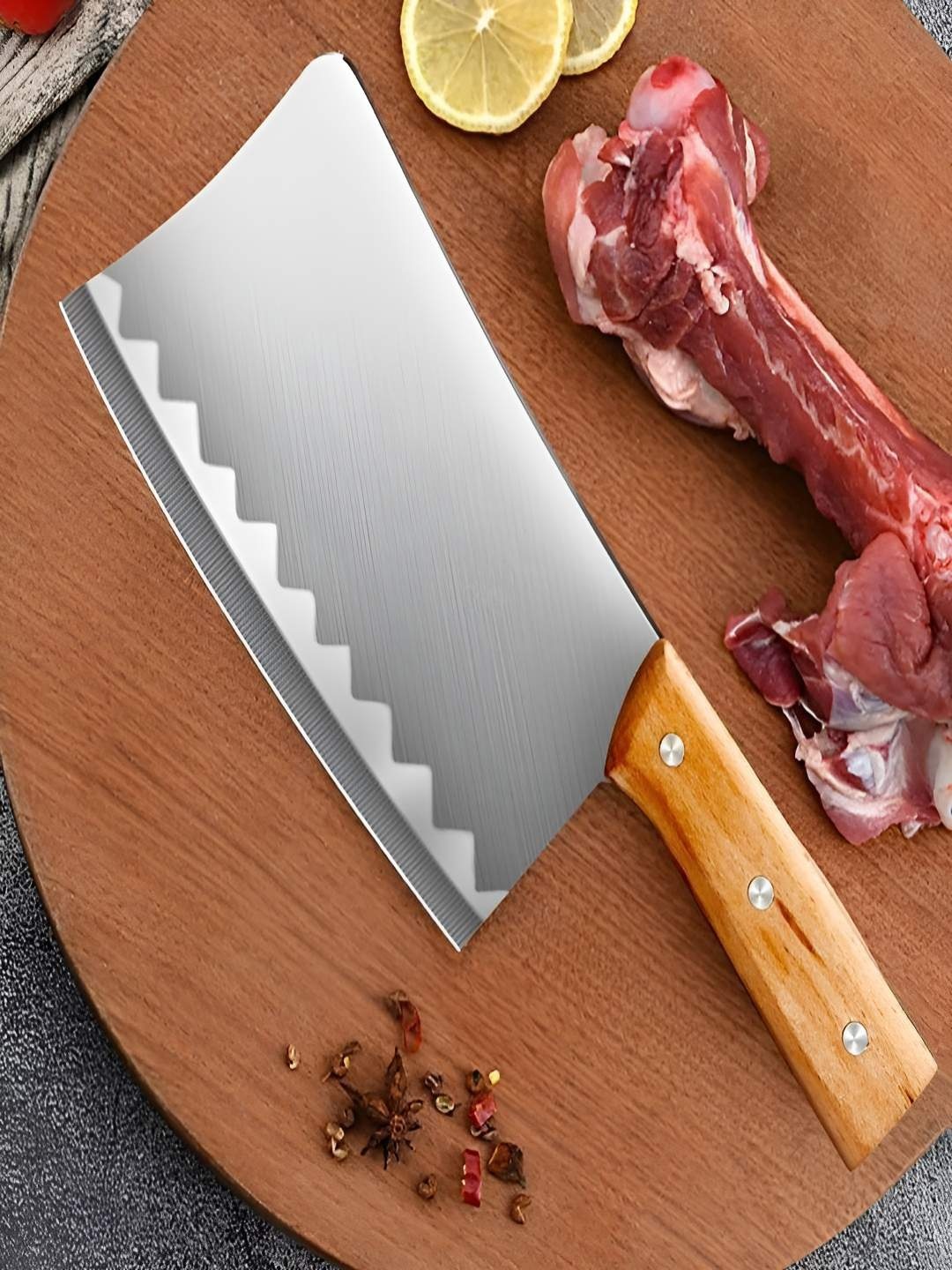 

MACHADO Silver-Toned and Brown Serbian Forged Butcher Stainless Steel Knife