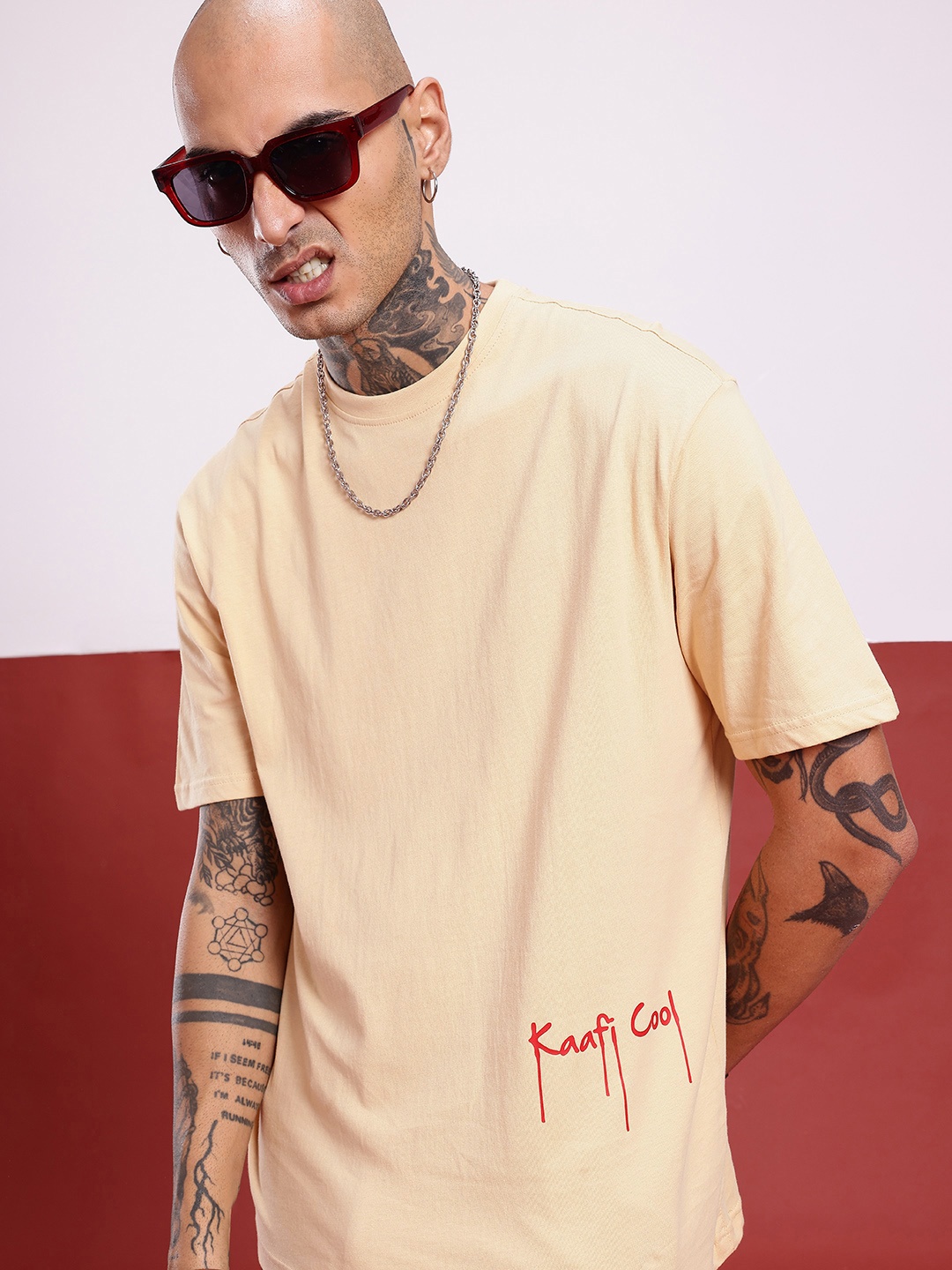 

glitchez Urban Easy Going Printed Oversized T-shirt, Beige