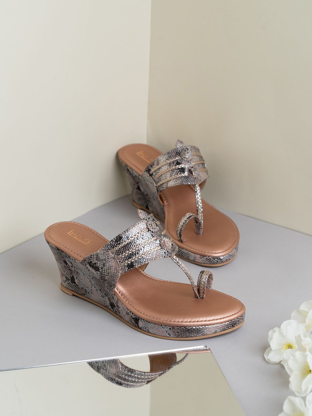 

Inc 5 Printed Ethnic Wedge Sandals with Tassels, Rose gold