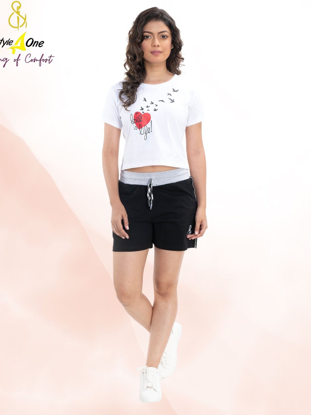 

StyleAOne Printed Pure Cotton T-Shirt With Shorts, White