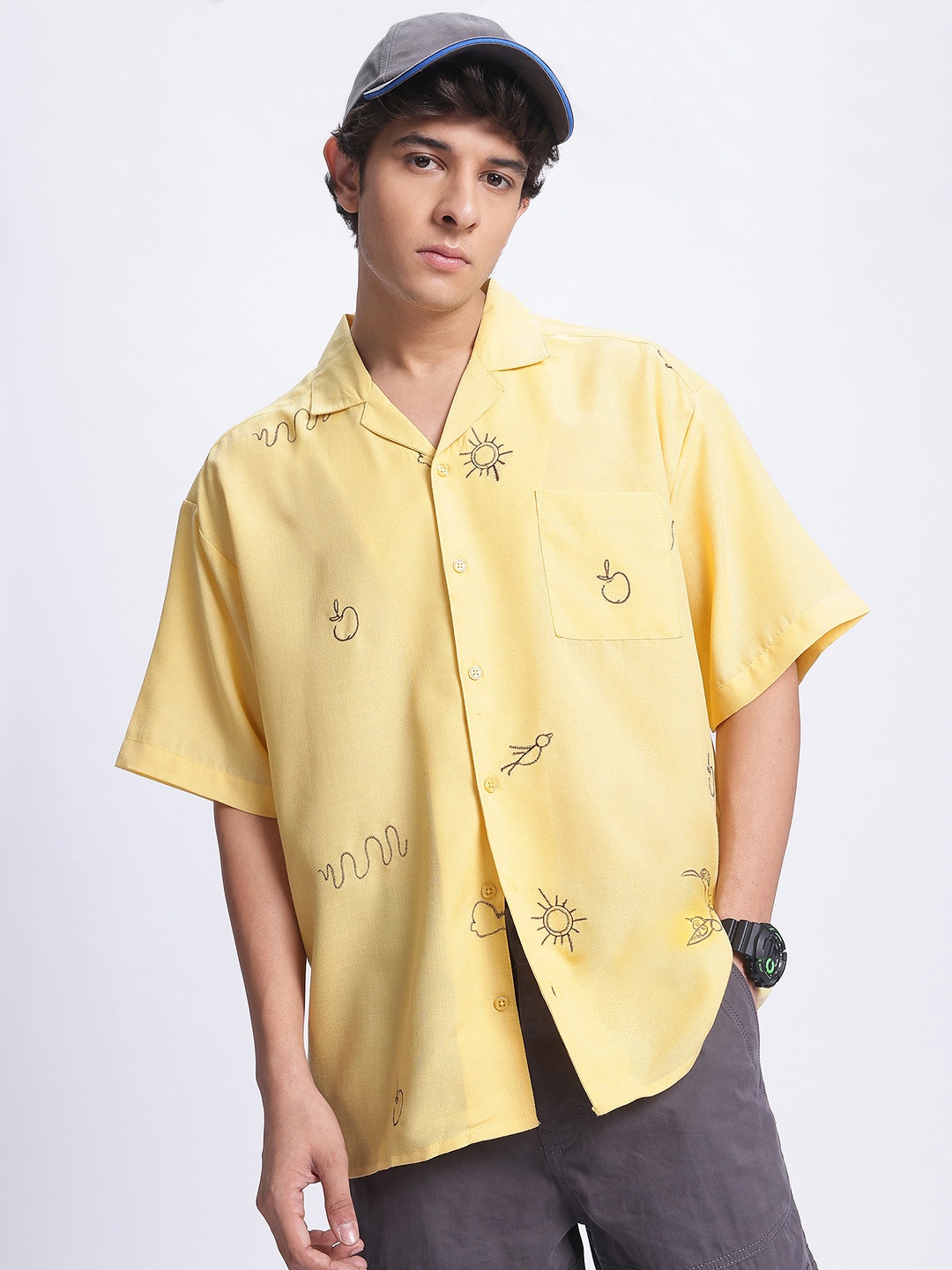 

glitchez Sunny Vibes Chest Pocket Detail Relaxed Shirt, Yellow