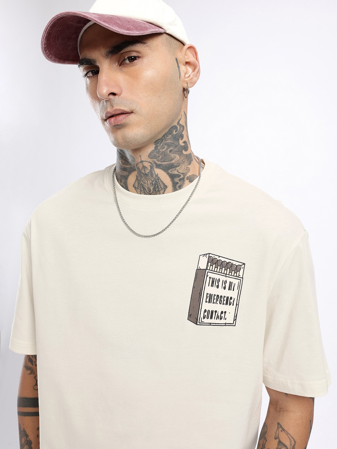 

glitchez Street Savvy Printed Relaxed Fit T-shirt, Cream