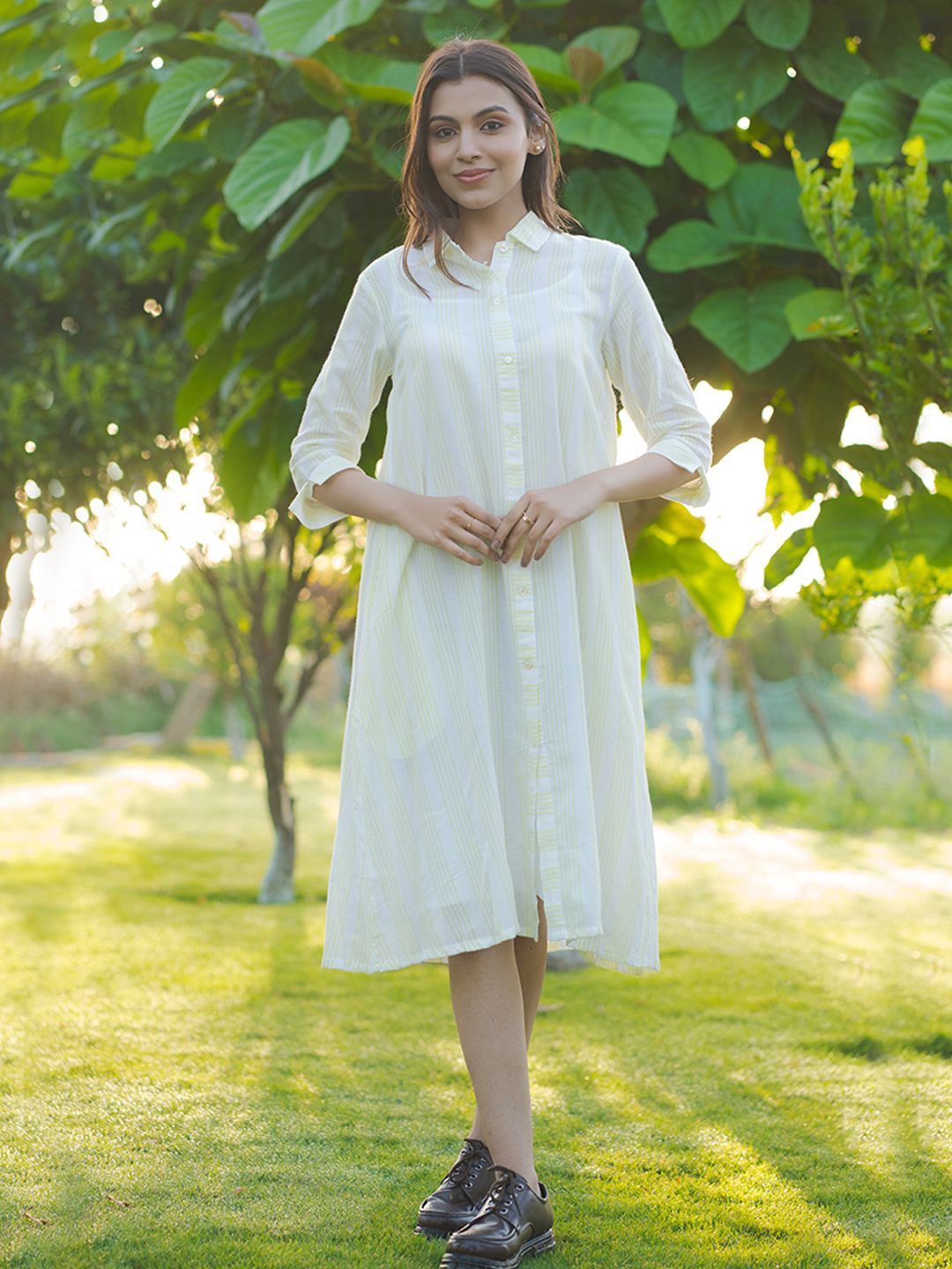 

JITI Striped A-Line Dress, Green
