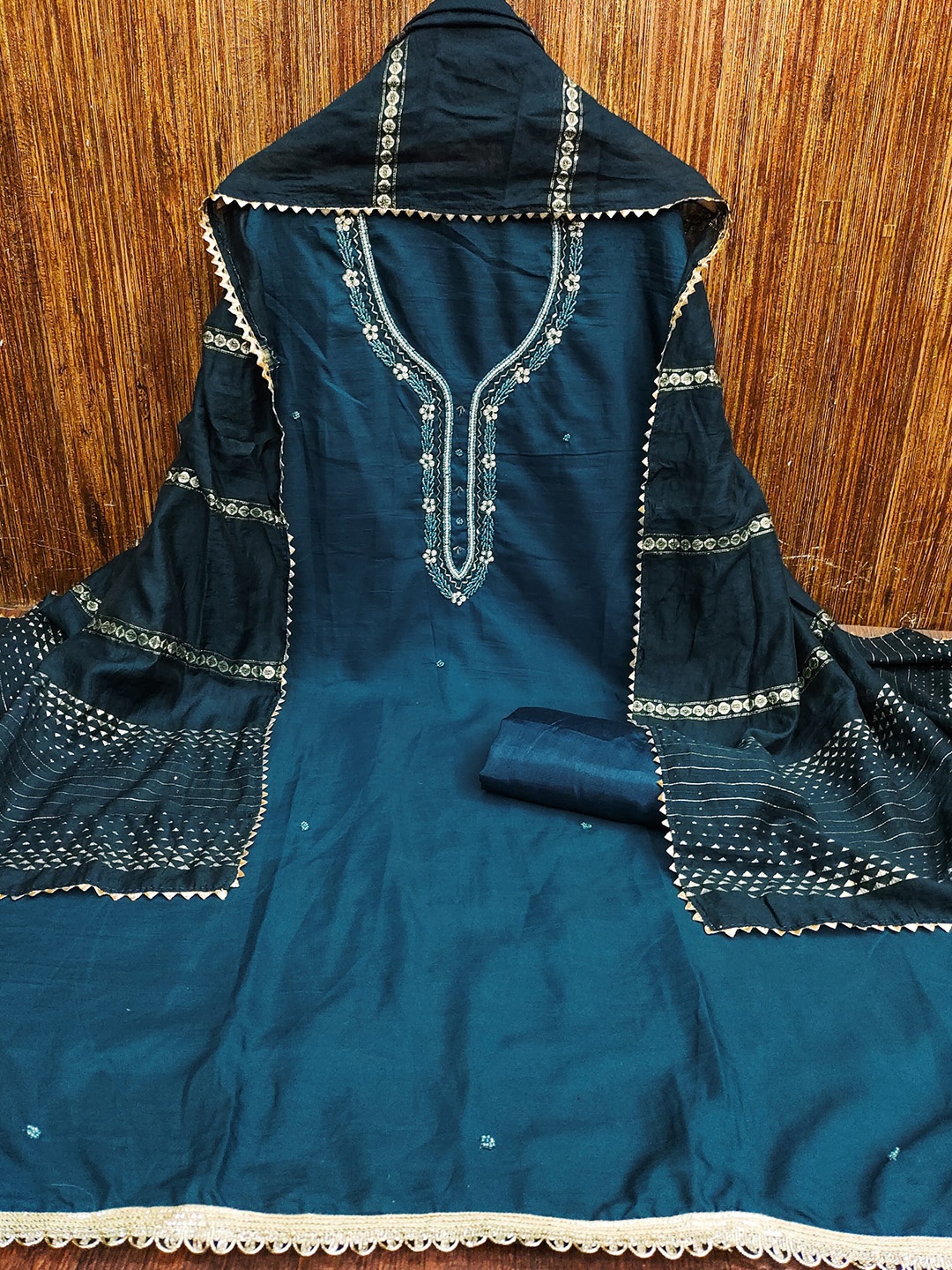 

Rangtulika Ethnics Embellished Unstitched Dress Material, Blue