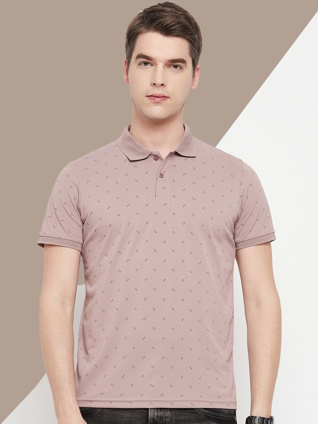 

OGEN Men Printed Polo Collar Pockets T-shirt, Rose