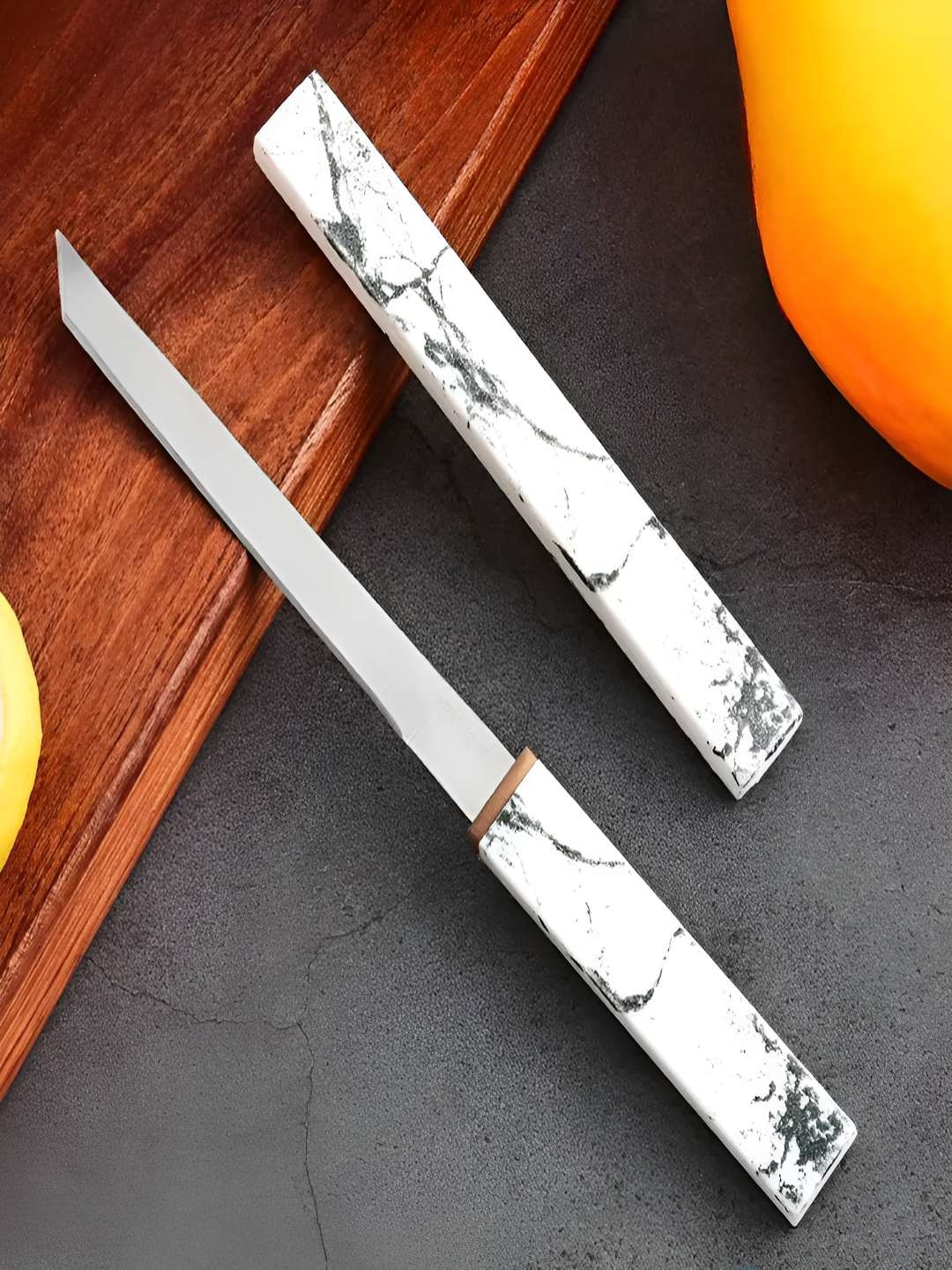 

MACHADO Silver-Toned and Brown Abstract Printed Stainless Steel Knife