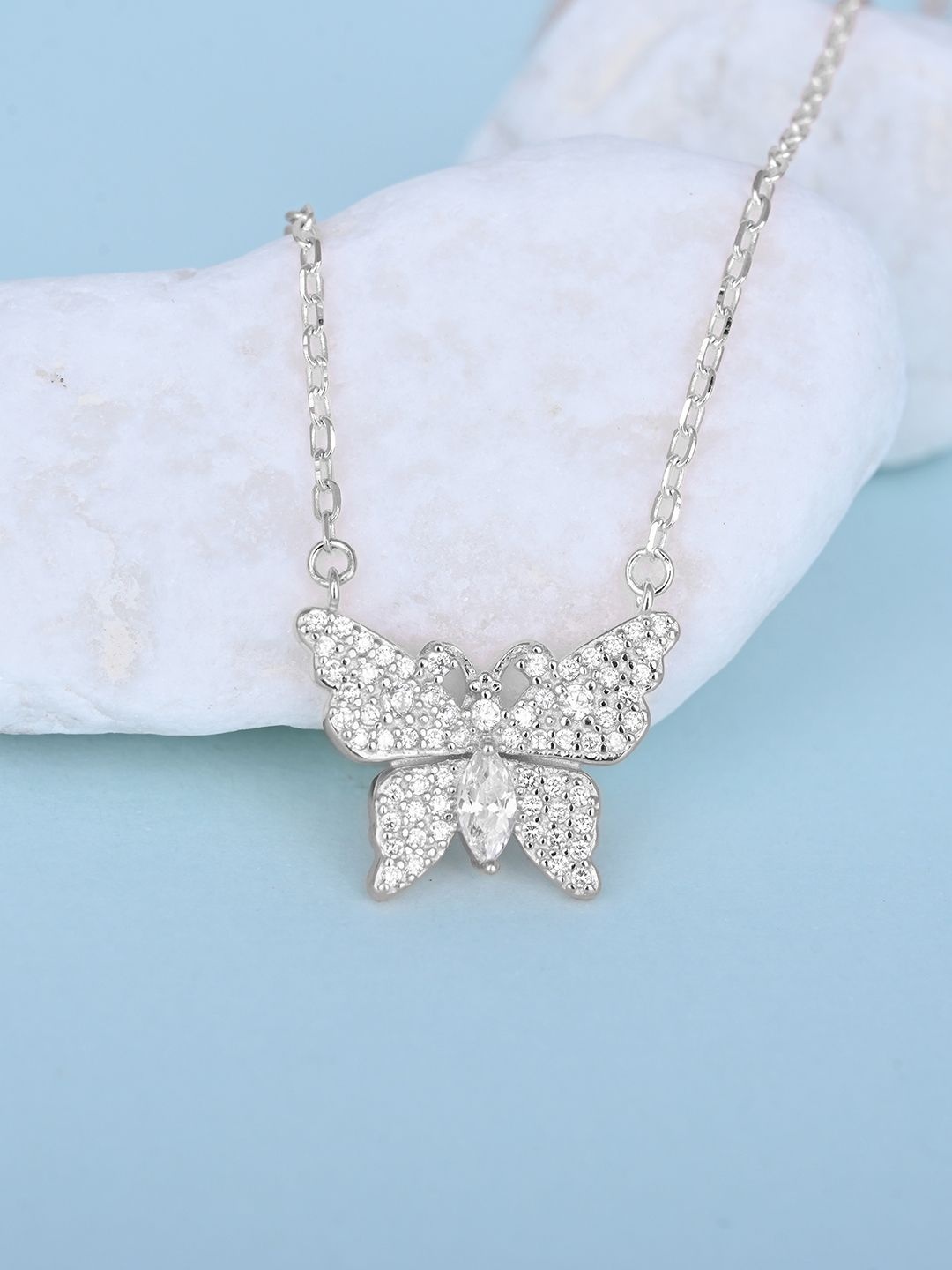 

TOUCH925 92.5 Pure Silver Cubic Zirconia Studded Gilded Flutter Chain